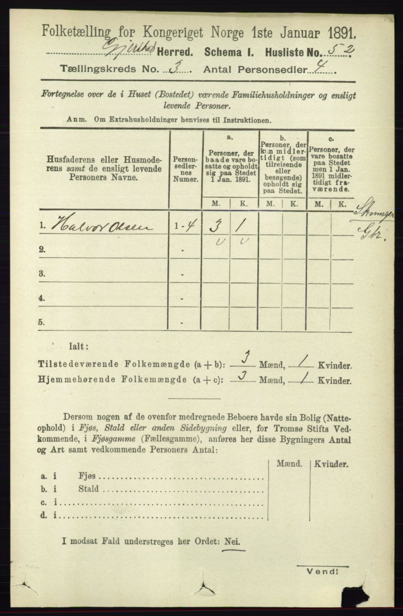 RA, 1891 census for 0911 Gjerstad, 1891, p. 1046