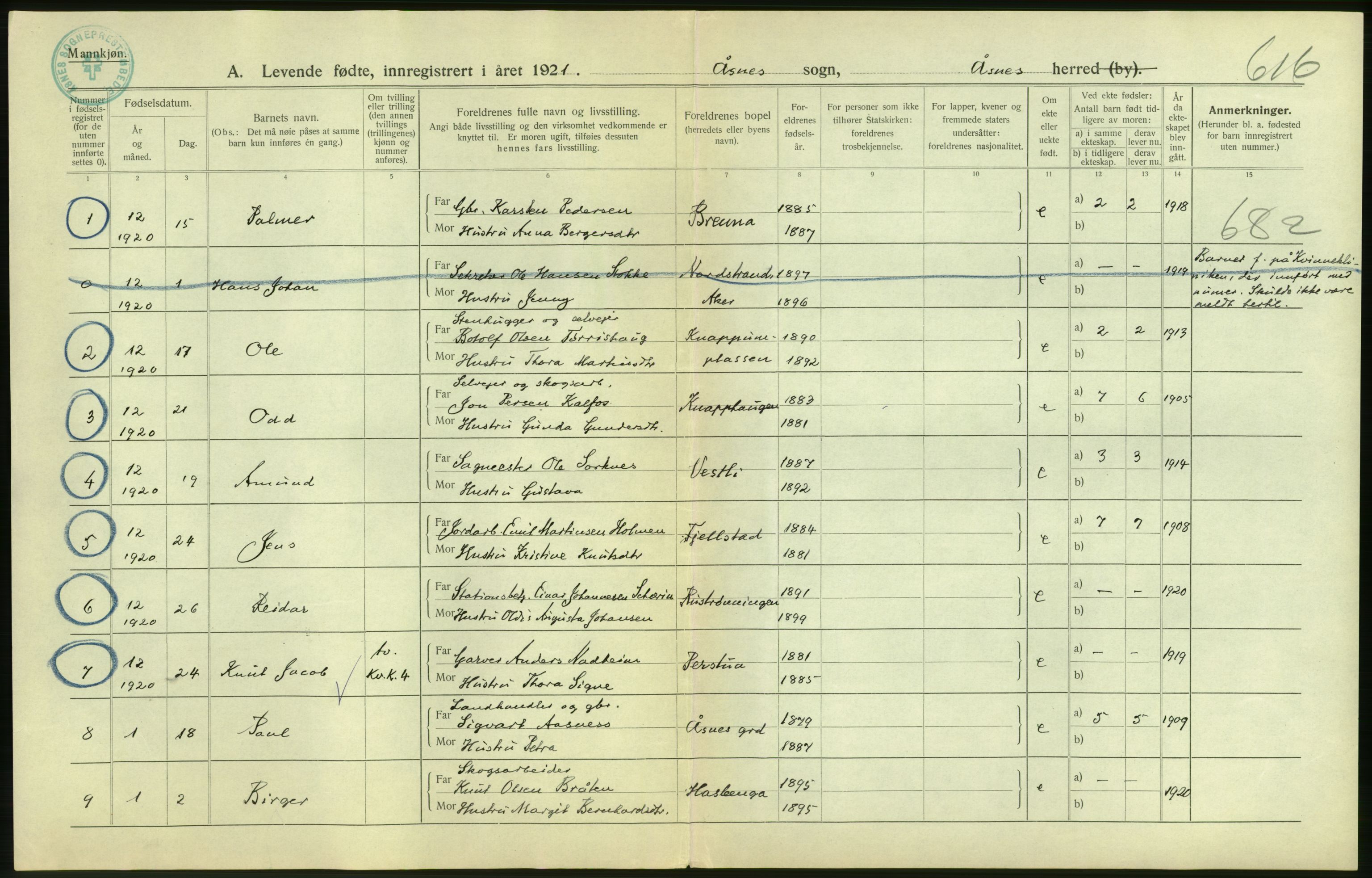 Statistisk sentralbyrå, Sosiodemografiske emner, Befolkning, AV/RA-S-2228/D/Df/Dfc/Dfca/L0014: Hedemark fylke: Levendefødte menn og kvinner. Bygder., 1921, p. 4