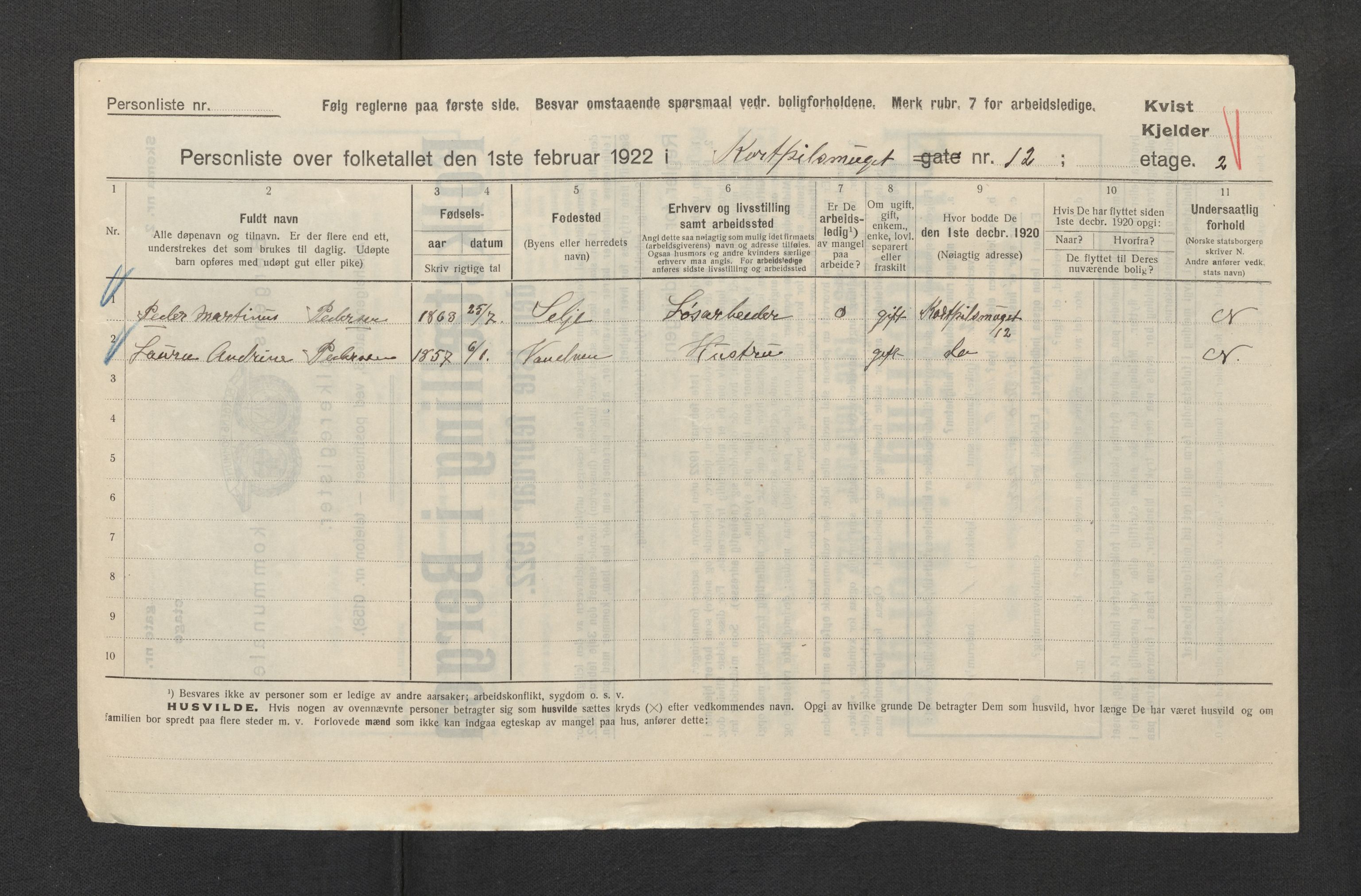 SAB, Municipal Census 1922 for Bergen, 1922, p. 5332