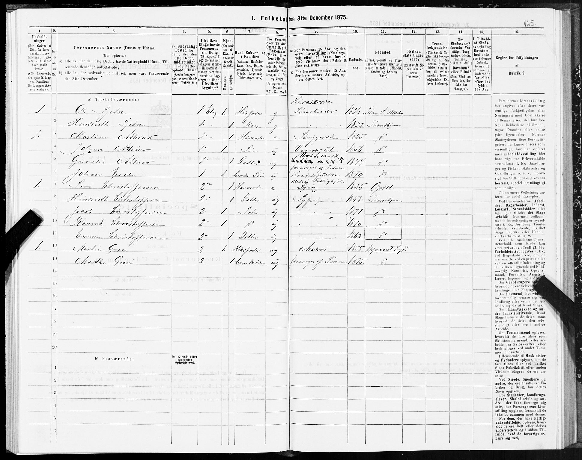 SAT, 1875 census for 1601 Trondheim, 1875, p. 8125