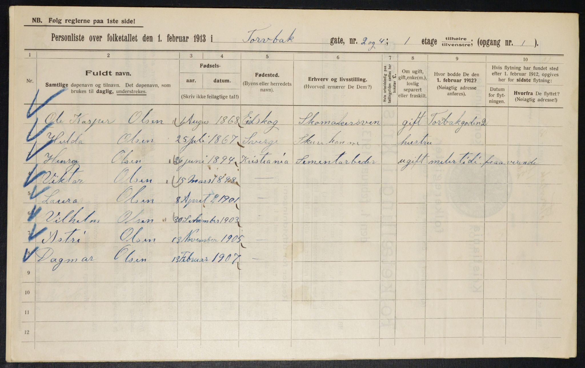 OBA, Municipal Census 1913 for Kristiania, 1913, p. 114990