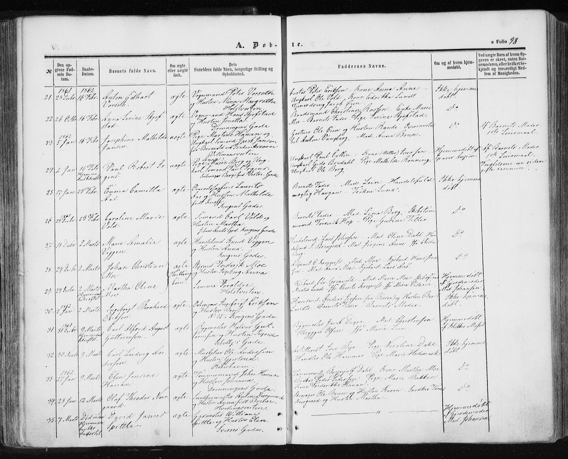 Ministerialprotokoller, klokkerbøker og fødselsregistre - Sør-Trøndelag, AV/SAT-A-1456/601/L0053: Parish register (official) no. 601A21, 1857-1865, p. 98