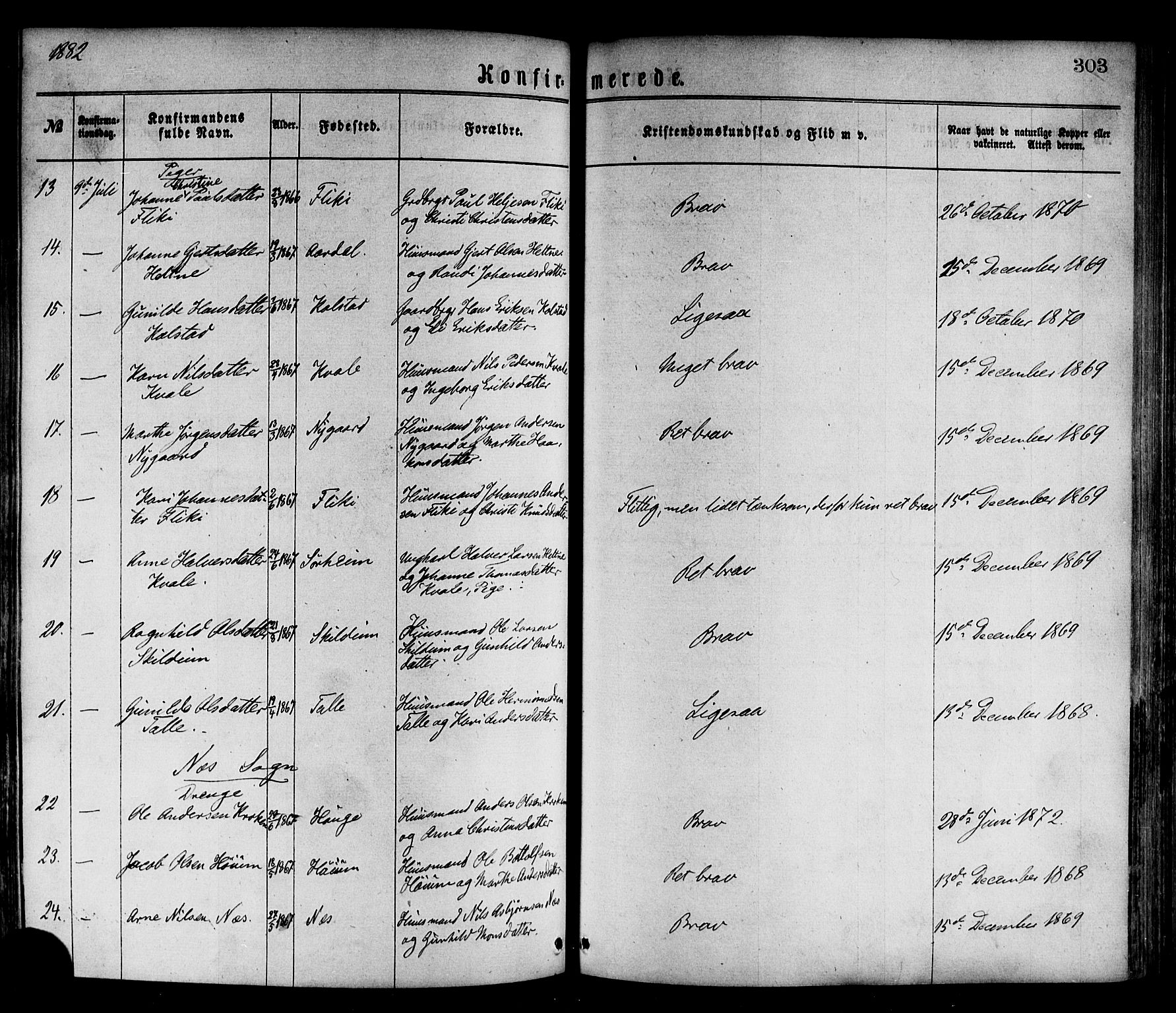 Luster sokneprestembete, SAB/A-81101/H/Haa/Haaa/L0010: Parish register (official) no. A 10, 1871-1886, p. 303