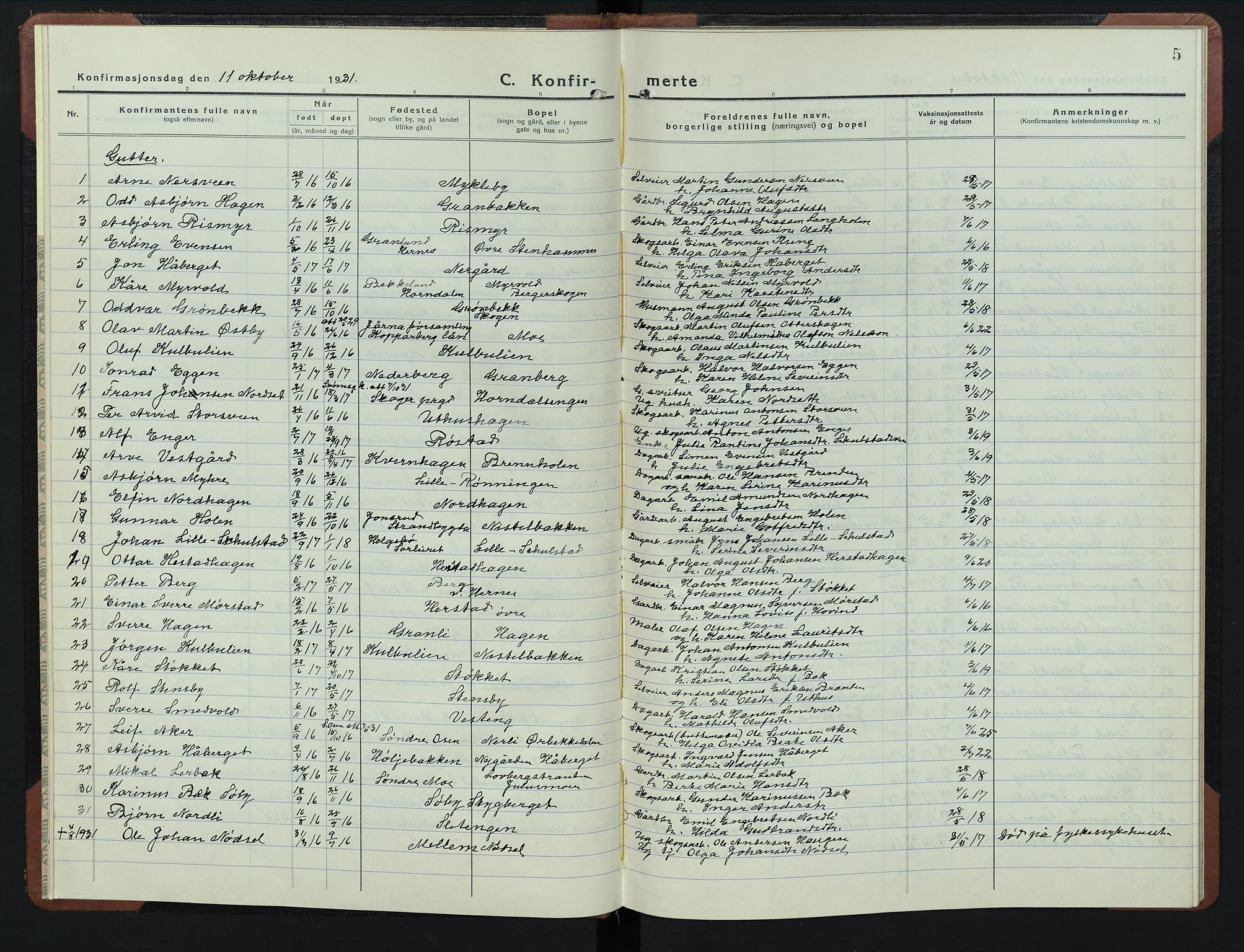 Elverum prestekontor, AV/SAH-PREST-044/H/Ha/Hab/L0016: Parish register (copy) no. 16, 1930-1953, p. 5