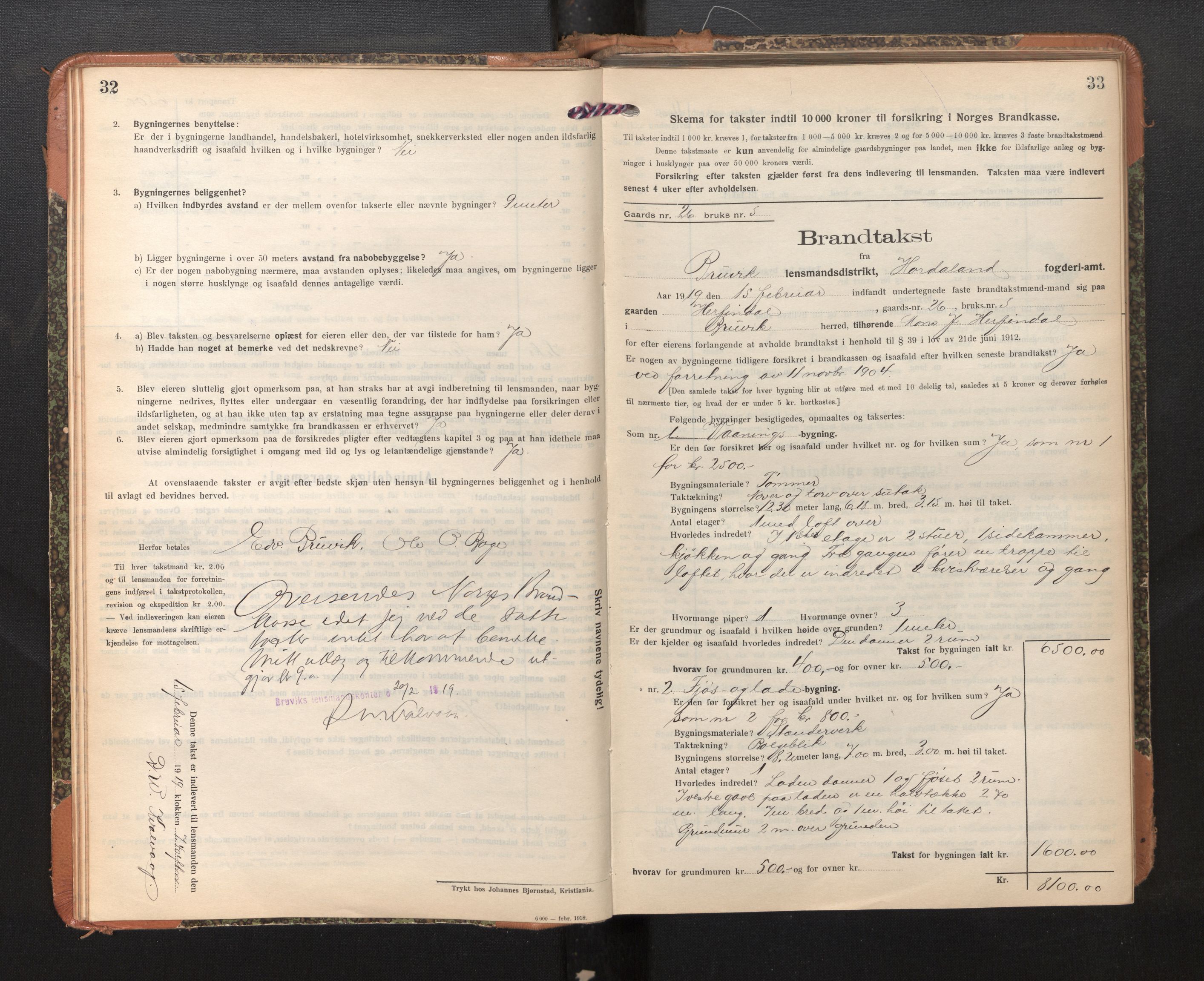 Lensmannen i Bruvik, AV/SAB-A-31301/0012/L0009: Branntakstprotokoll, skjematakst, 1918-1925, p. 32-33