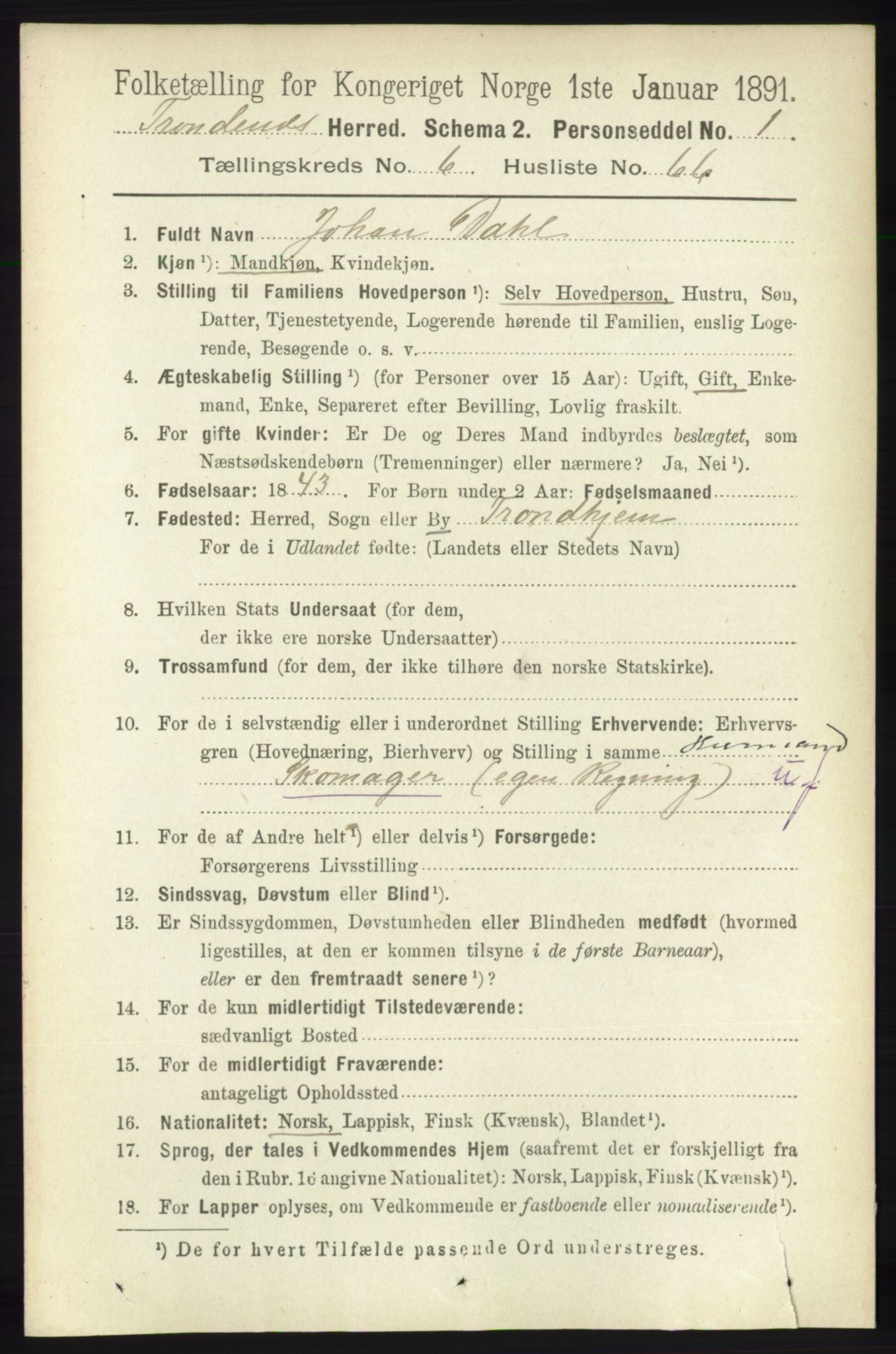 RA, 1891 census for 1914 Trondenes, 1891, p. 4248