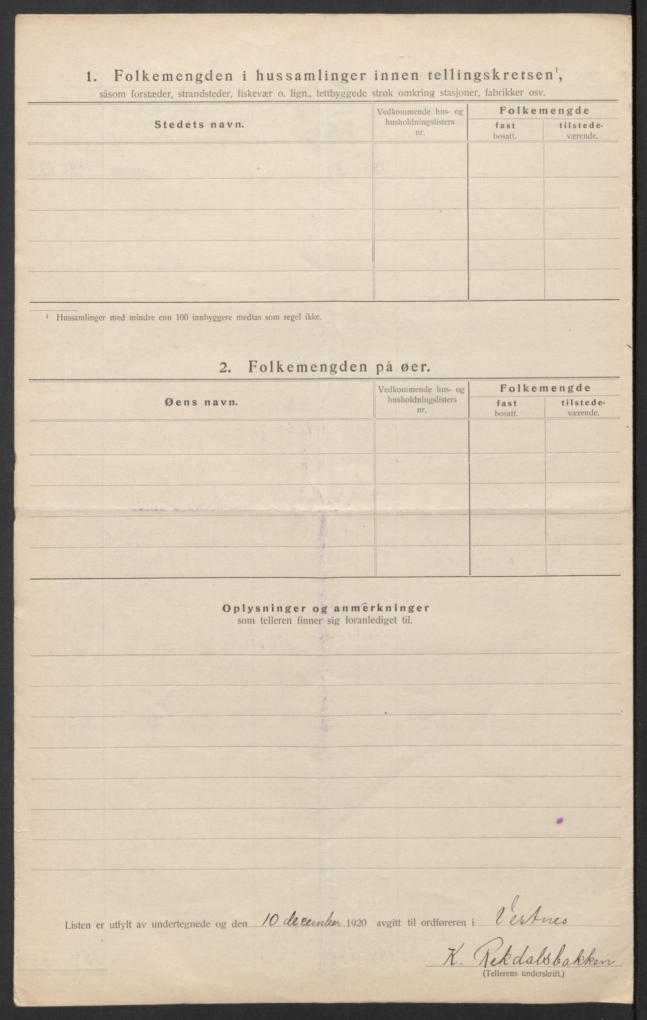 SAT, 1920 census for Vestnes, 1920, p. 36