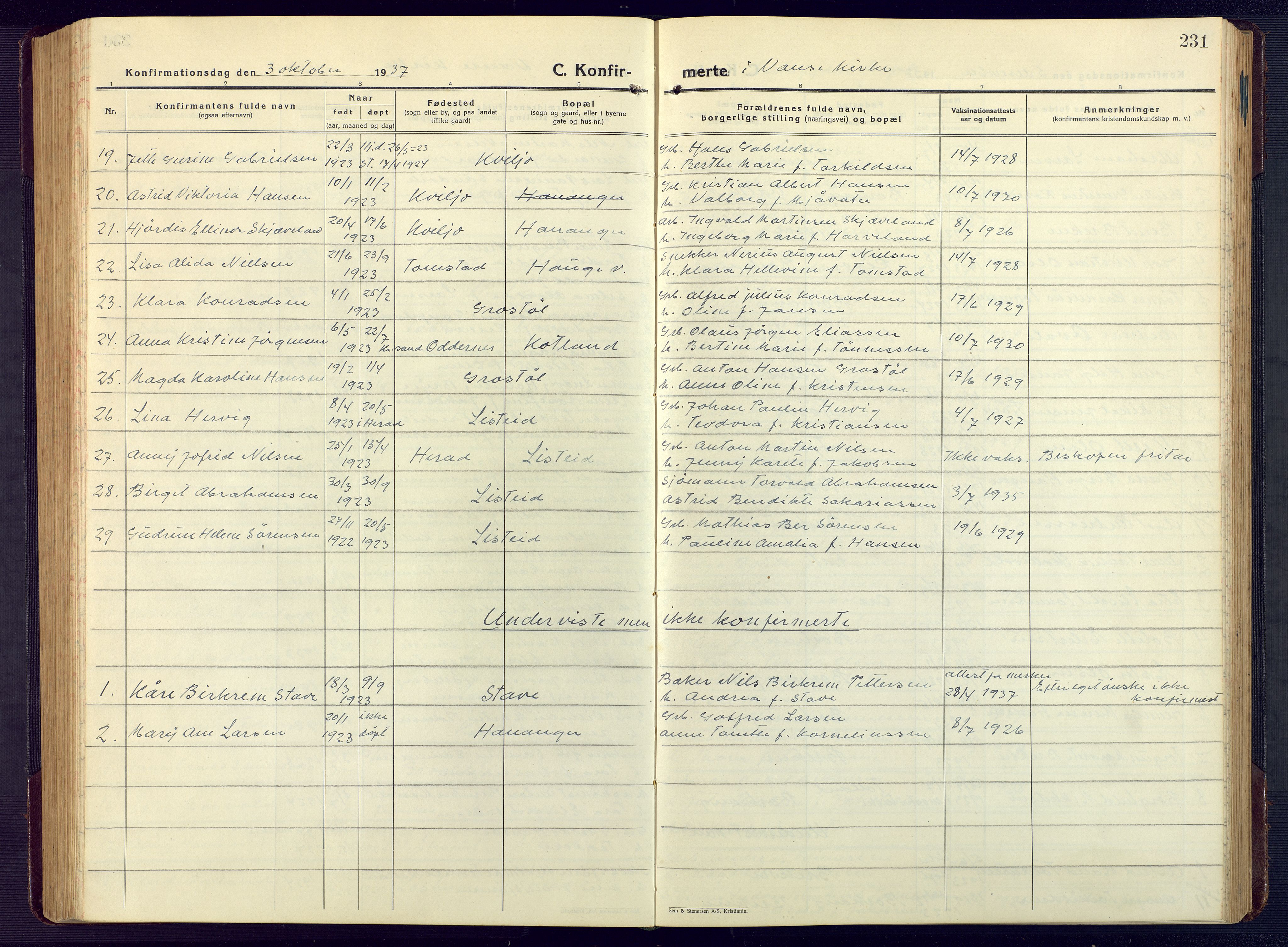 Lista sokneprestkontor, SAK/1111-0027/F/Fb/L0006: Parish register (copy) no. B 6, 1924-1947, p. 231
