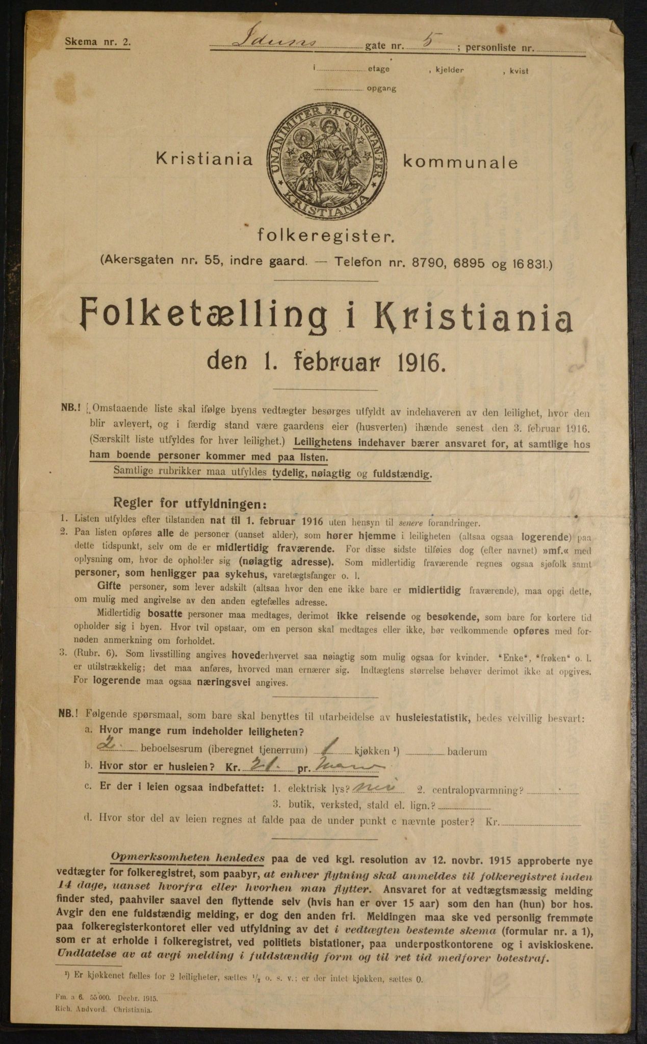 OBA, Municipal Census 1916 for Kristiania, 1916, p. 44088