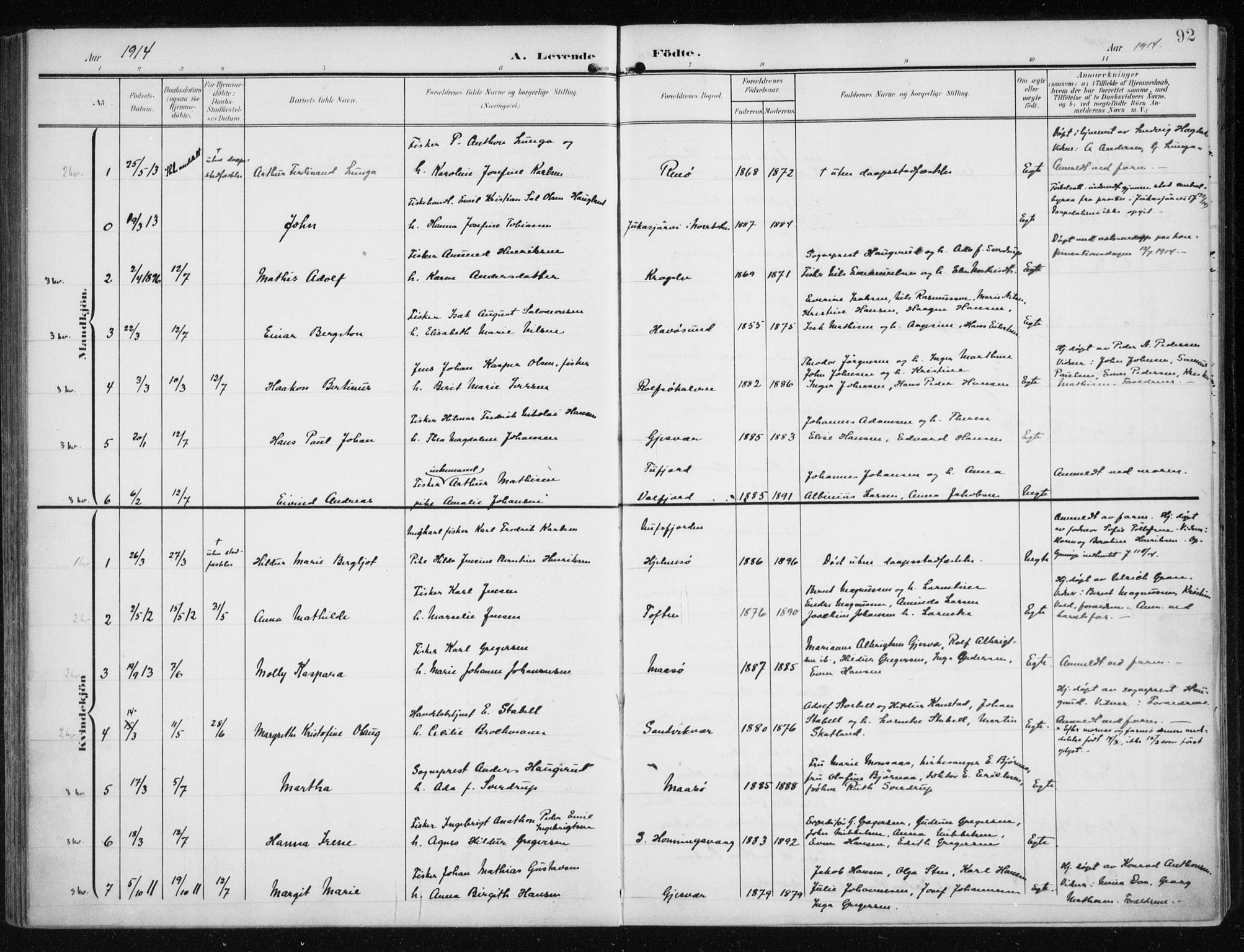 Måsøy sokneprestkontor, SATØ/S-1348/H/Ha/L0009kirke: Parish register (official) no. 9, 1903-1914, p. 92