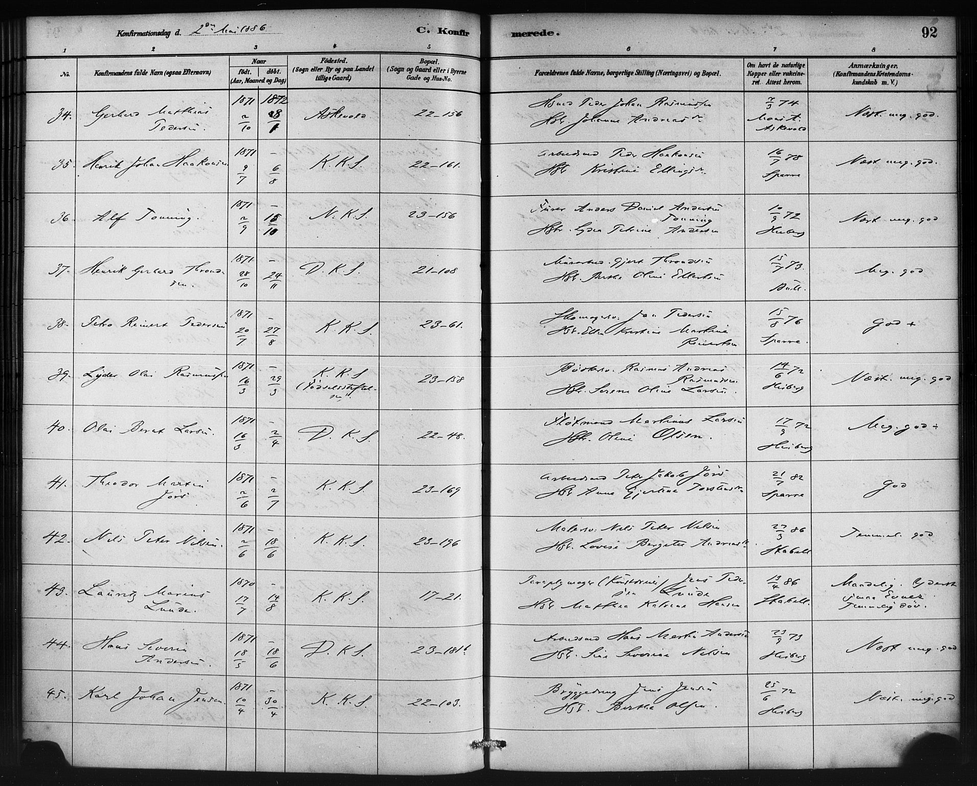 Korskirken sokneprestembete, AV/SAB-A-76101/H/Haa/L0029: Parish register (official) no. C 5, 1880-1892, p. 92