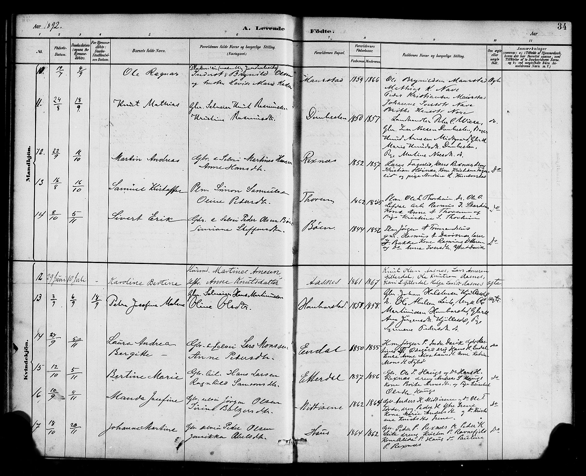 Davik sokneprestembete, SAB/A-79701/H/Haa/Haab/L0001: Parish register (official) no. B 1, 1882-1900, p. 34