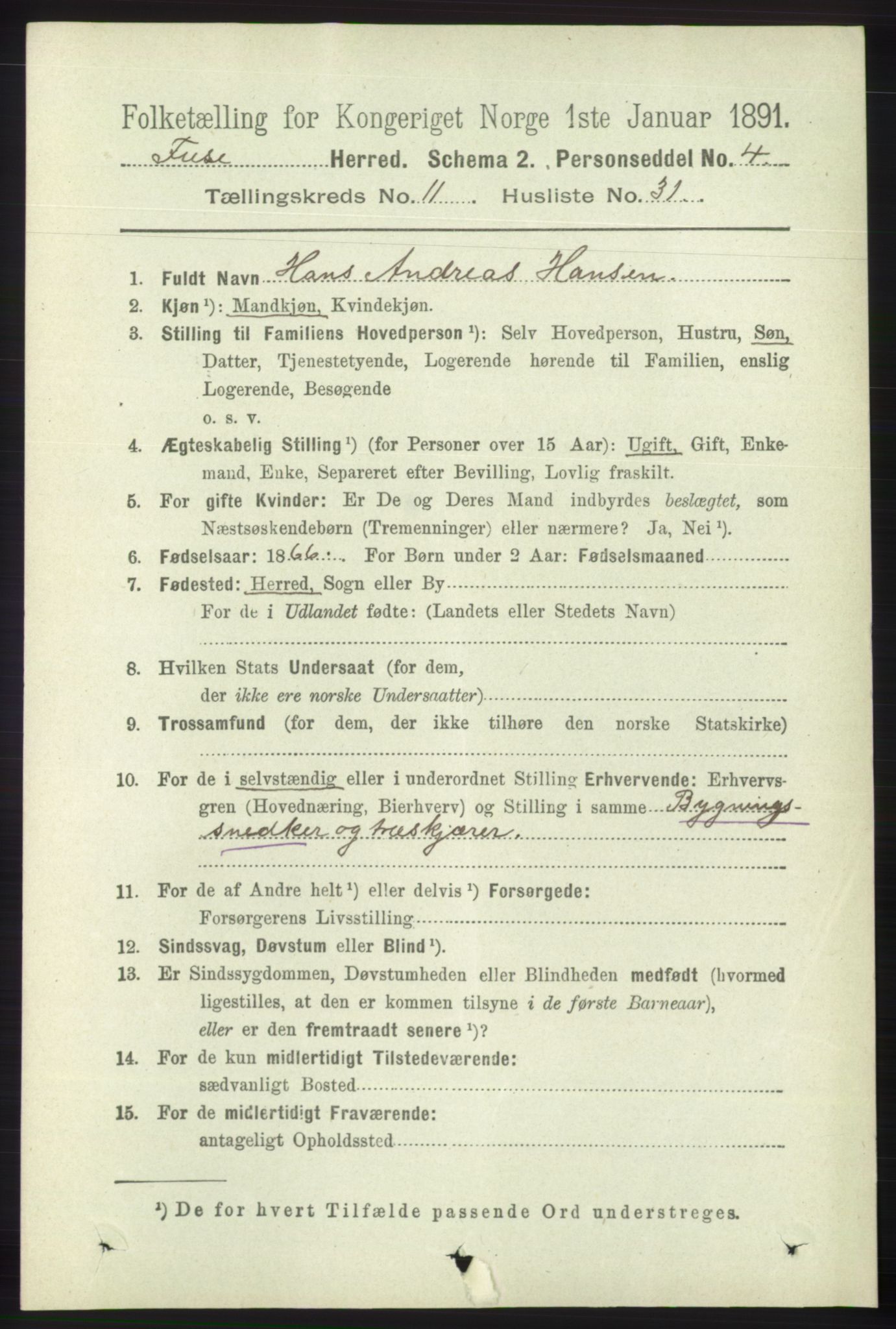 RA, 1891 census for 1241 Fusa, 1891, p. 2297