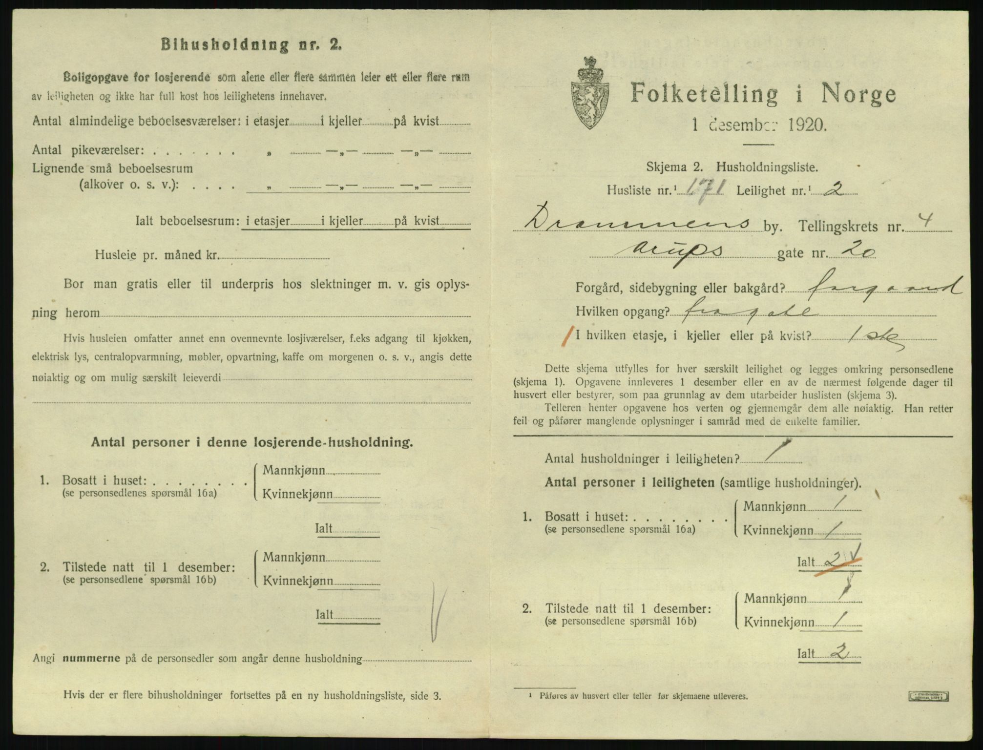 SAKO, 1920 census for Drammen, 1920, p. 9889