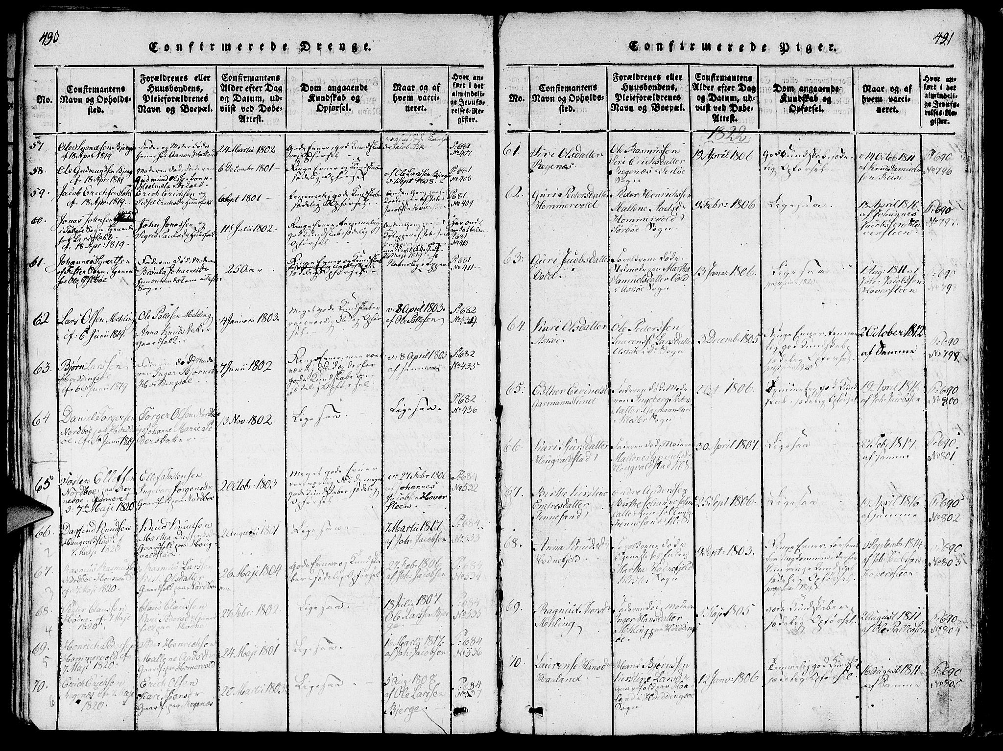 Rennesøy sokneprestkontor, SAST/A -101827/H/Ha/Haa/L0004: Parish register (official) no. A 4, 1816-1837, p. 490-491