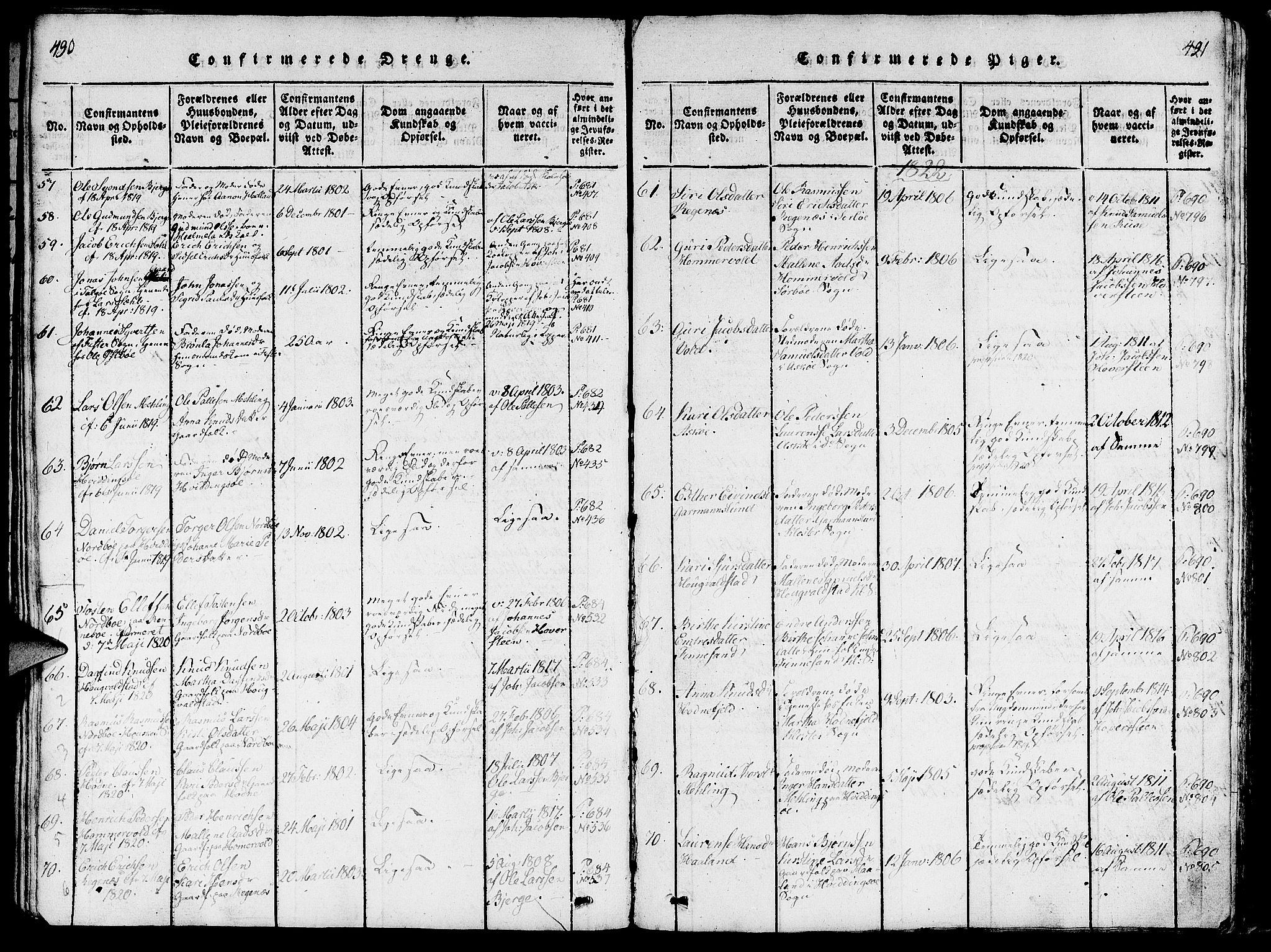 Rennesøy sokneprestkontor, AV/SAST-A -101827/H/Ha/Haa/L0004: Parish register (official) no. A 4, 1816-1837, p. 490-491