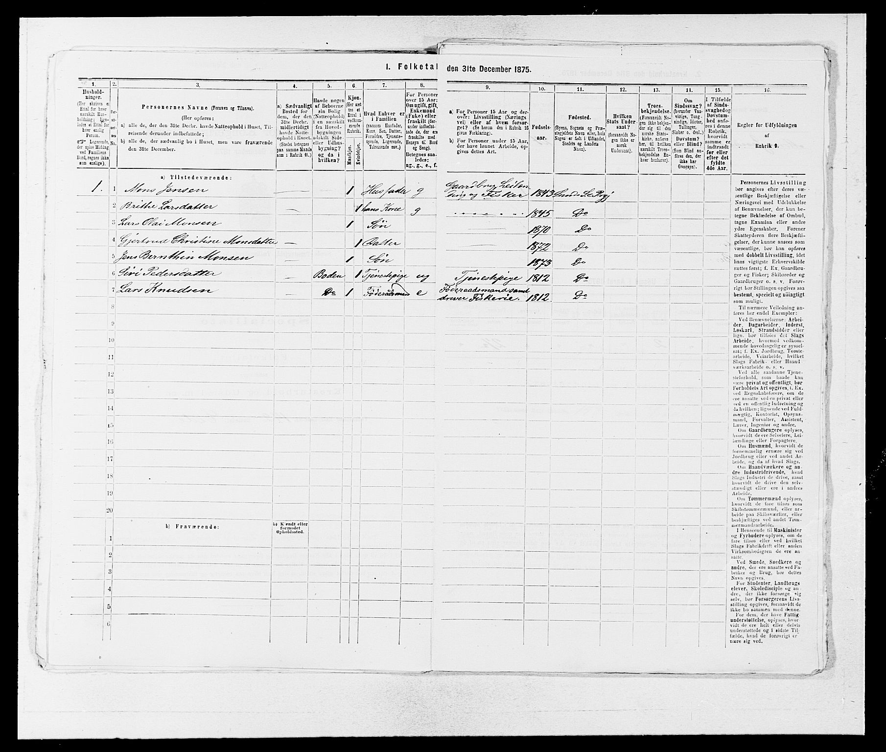 SAB, 1875 census for 1245P Sund, 1875, p. 580