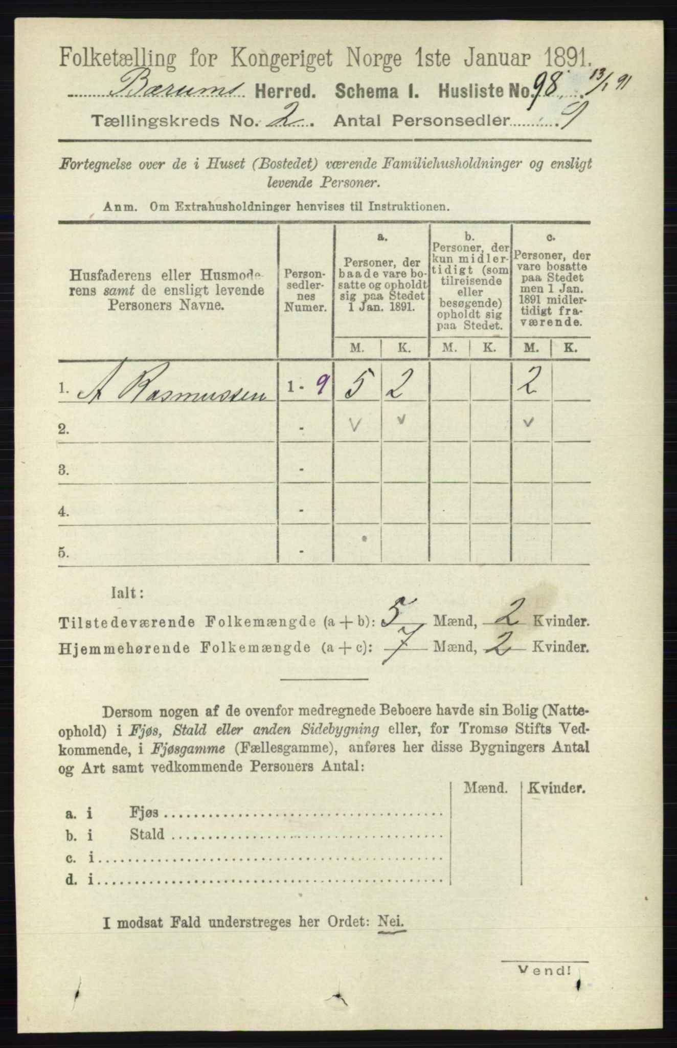 RA, 1891 census for 0219 Bærum, 1891, p. 1055