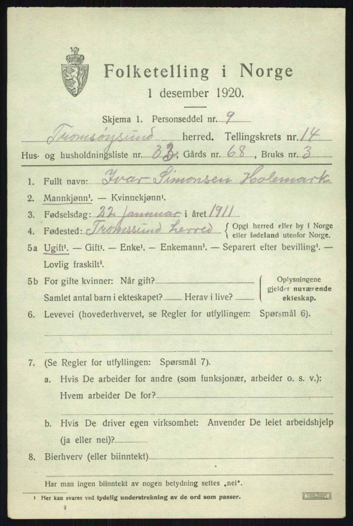 SATØ, 1920 census for Tromsøysund, 1920, p. 8904