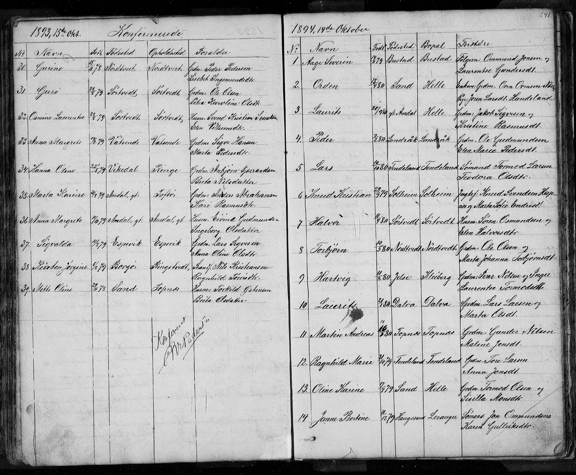 Nedstrand sokneprestkontor, SAST/A-101841/01/V: Parish register (copy) no. B 3, 1848-1933, p. 241