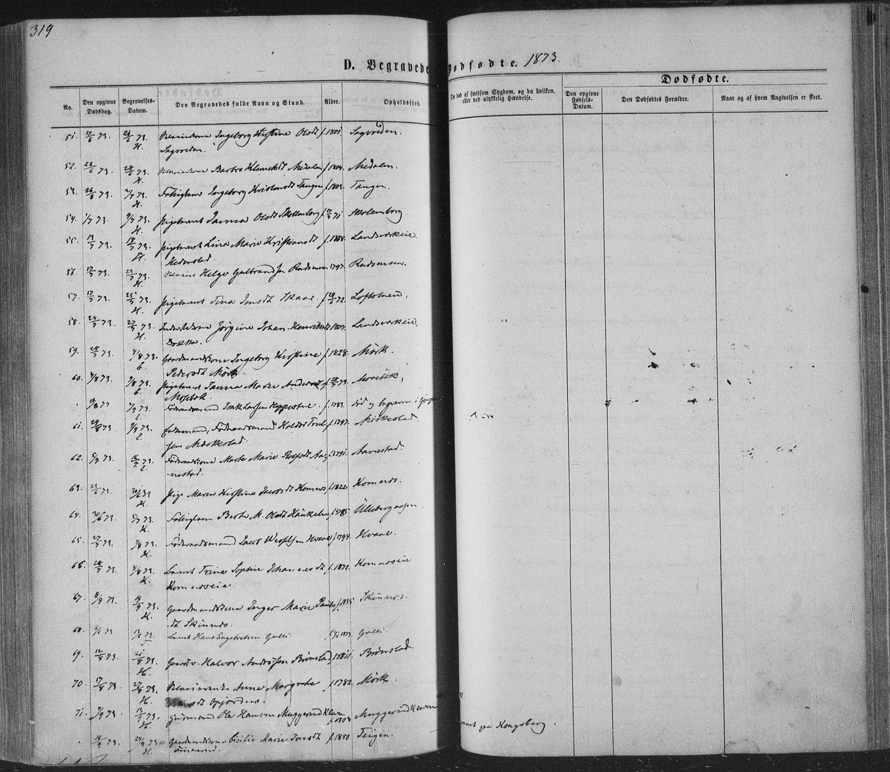 Sandsvær kirkebøker, AV/SAKO-A-244/F/Fa/L0007: Parish register (official) no. I 7, 1869-1877, p. 319