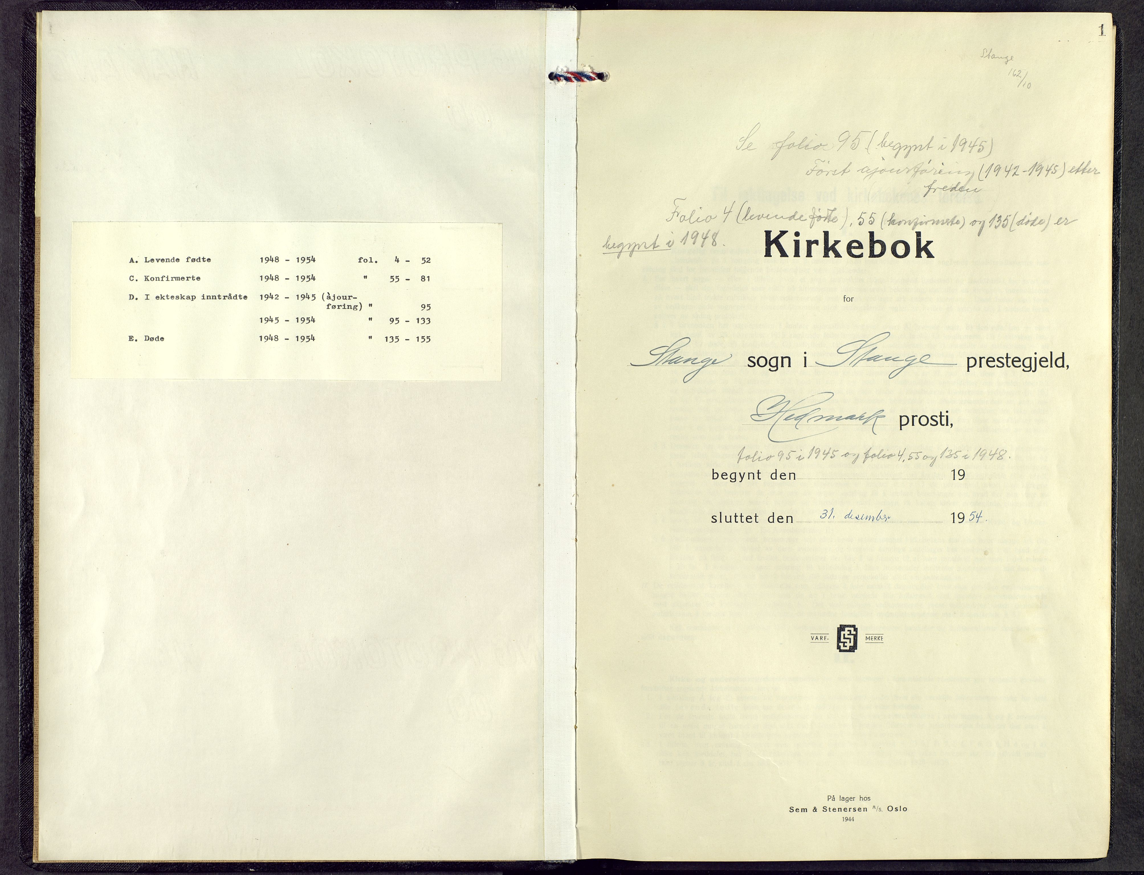 Stange prestekontor, SAH/PREST-002/L/L0022: Parish register (copy) no. 22, 1948-1954, p. 1