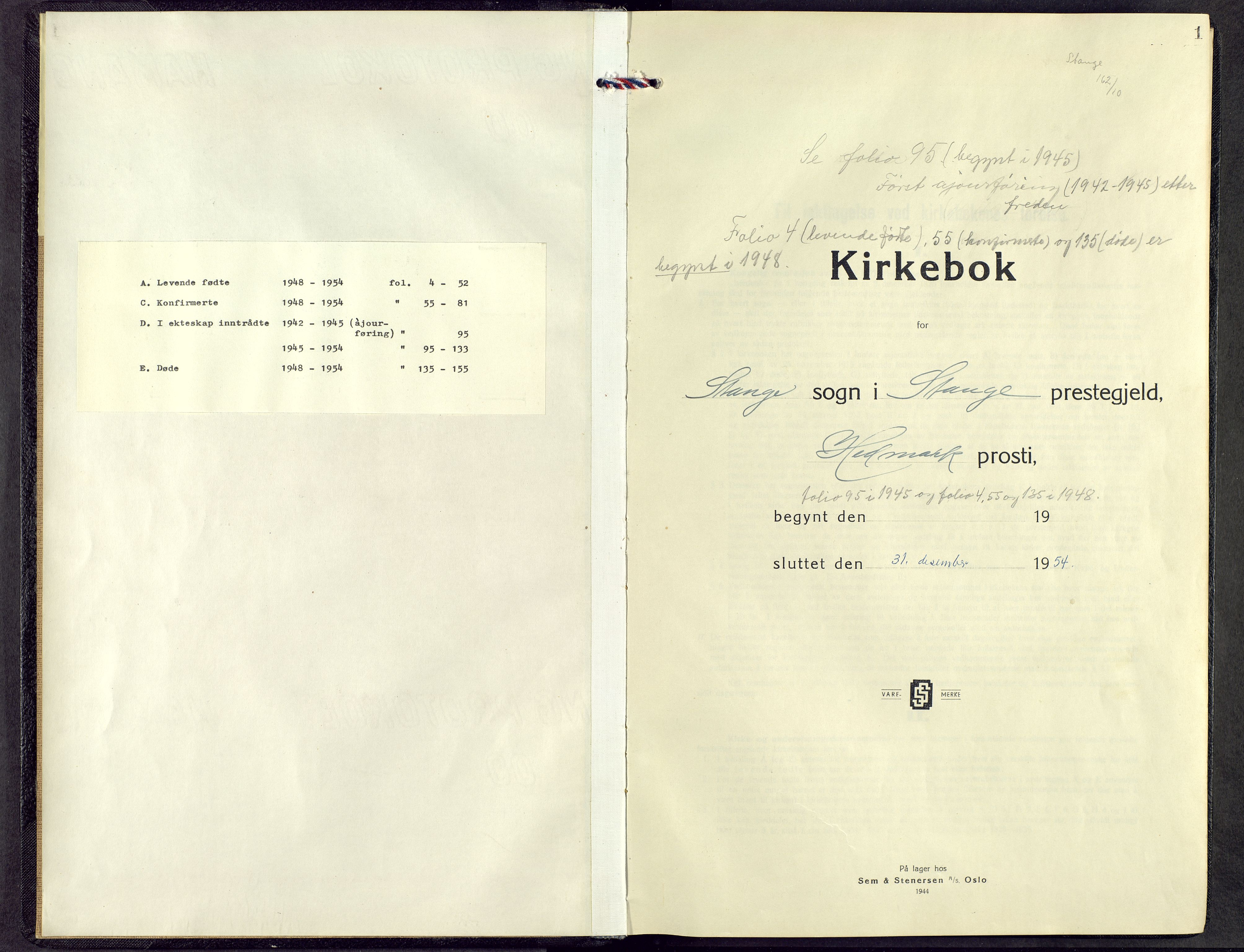 Stange prestekontor, AV/SAH-PREST-002/L/L0022: Parish register (copy) no. 22, 1948-1954, p. 1