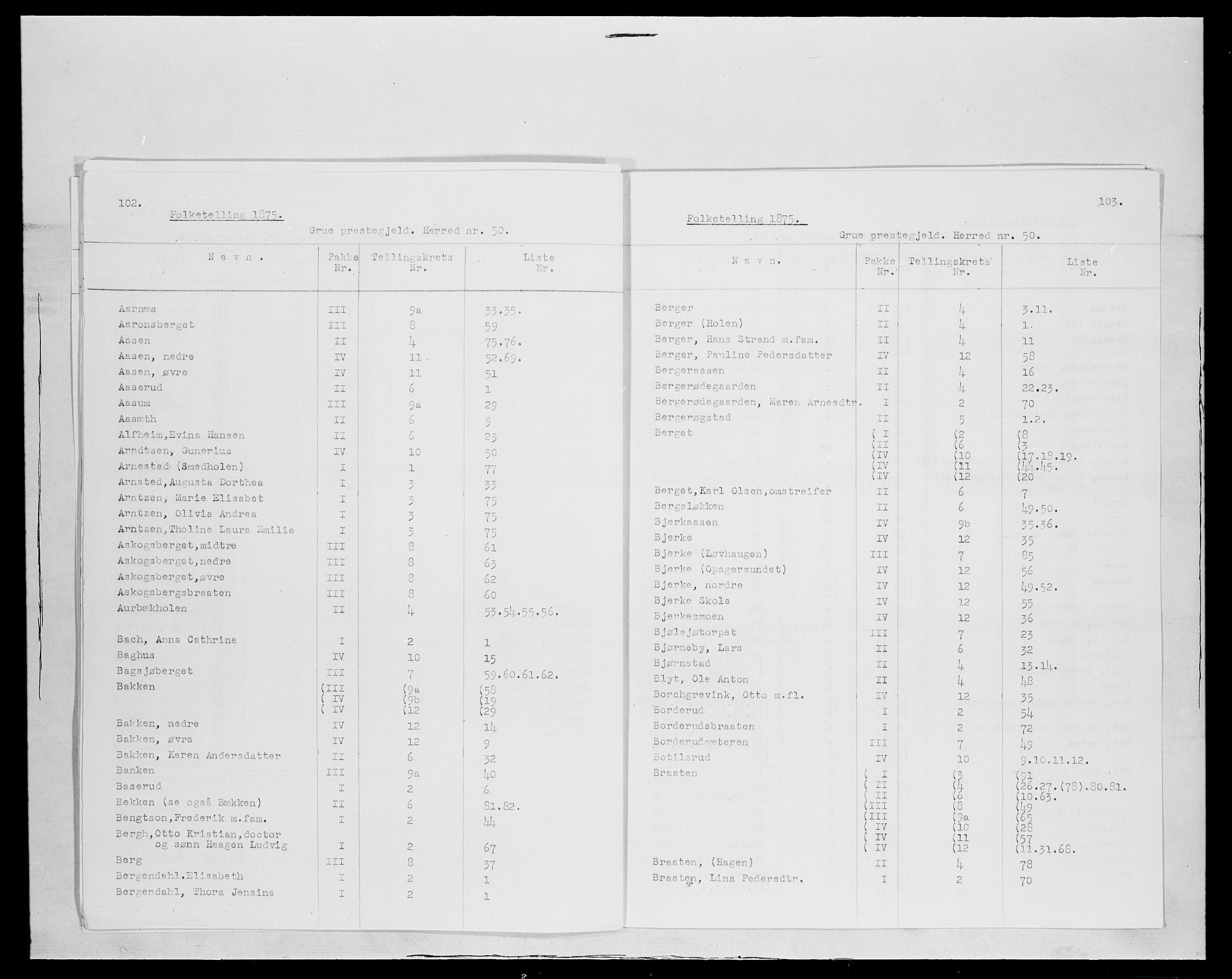 SAH, 1875 census for 0423P Grue, 1875, p. 1