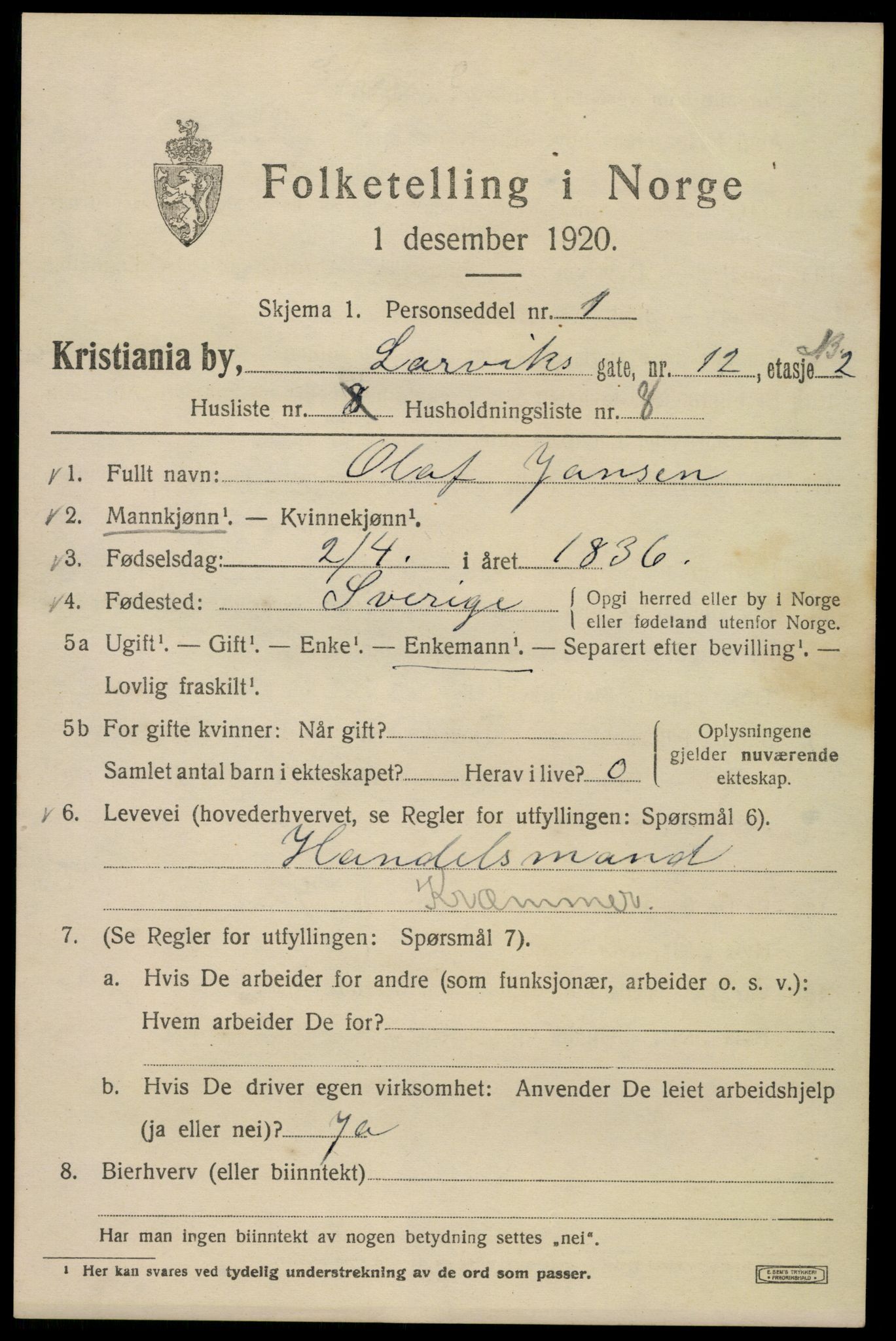 SAO, 1920 census for Kristiania, 1920, p. 361831