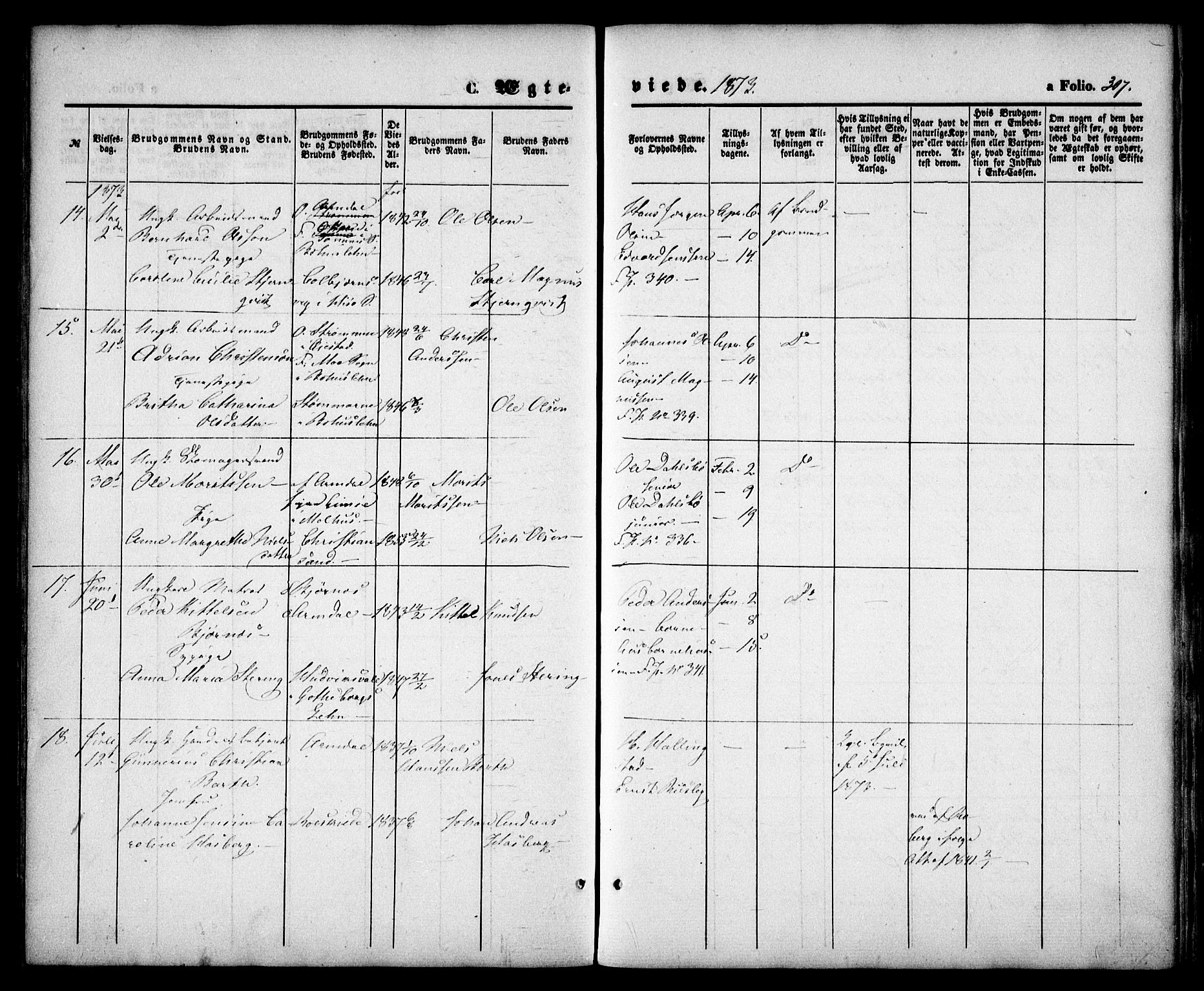 Arendal sokneprestkontor, Trefoldighet, SAK/1111-0040/F/Fa/L0007: Parish register (official) no. A 7, 1868-1878, p. 307
