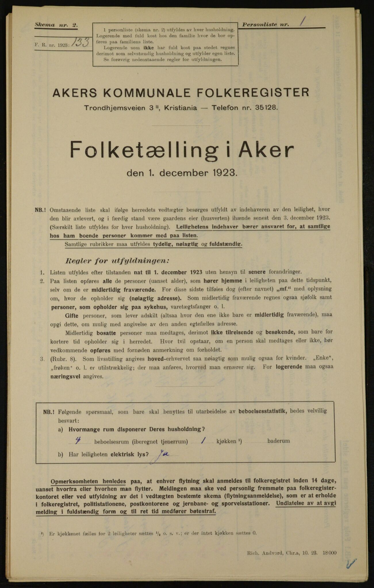 , Municipal Census 1923 for Aker, 1923, p. 23033