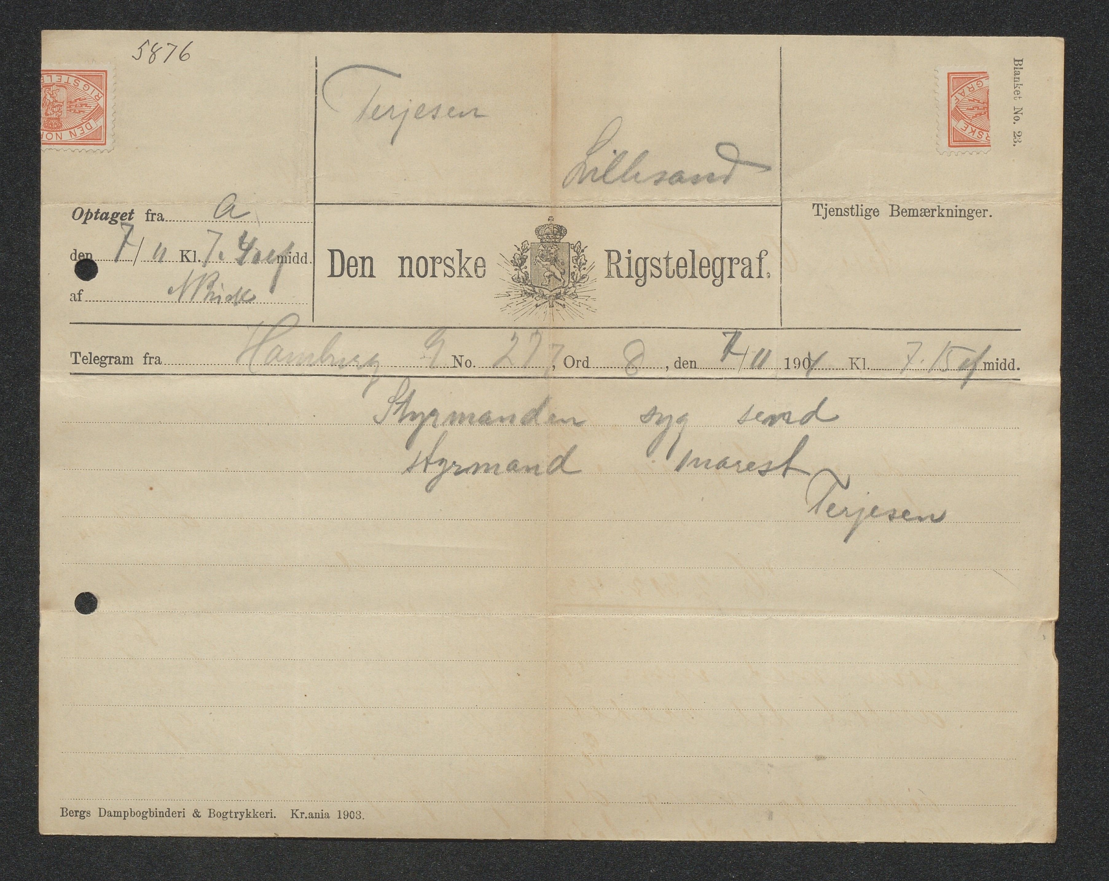 O. Terjesens rederi, AAKS/PA-2525/E/E01/L0013: Korrespondanse, 1904-1905