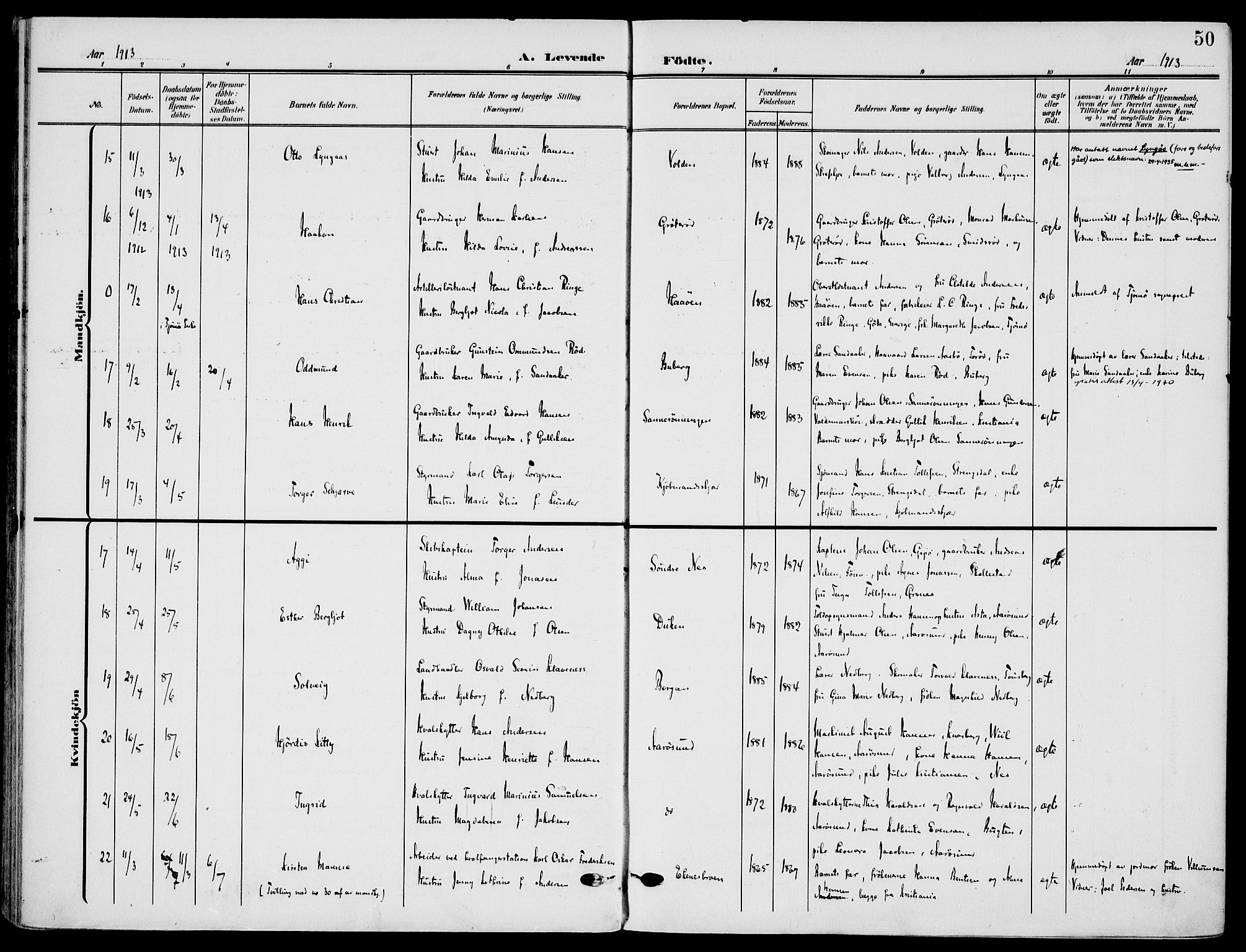 Nøtterøy kirkebøker, AV/SAKO-A-354/F/Fa/L0010: Parish register (official) no. I 10, 1908-1919, p. 50