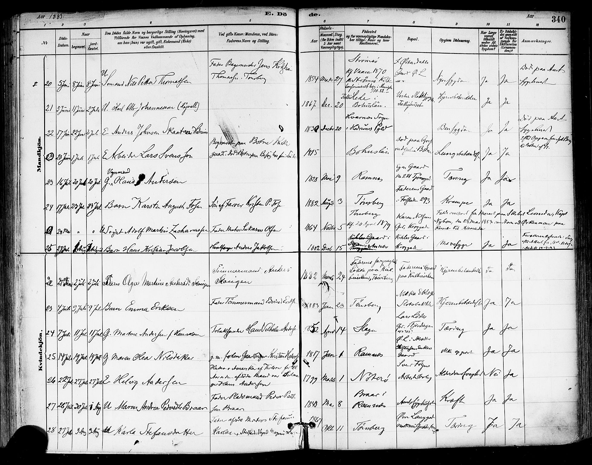 Tønsberg kirkebøker, AV/SAKO-A-330/F/Fa/L0011: Parish register (official) no. I 11, 1881-1890, p. 340