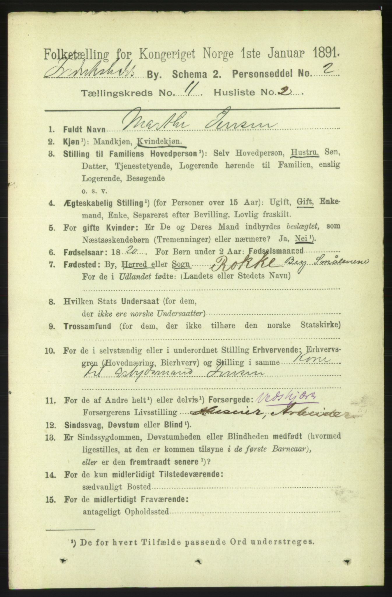 RA, 1891 census for 0101 Fredrikshald, 1891, p. 7644