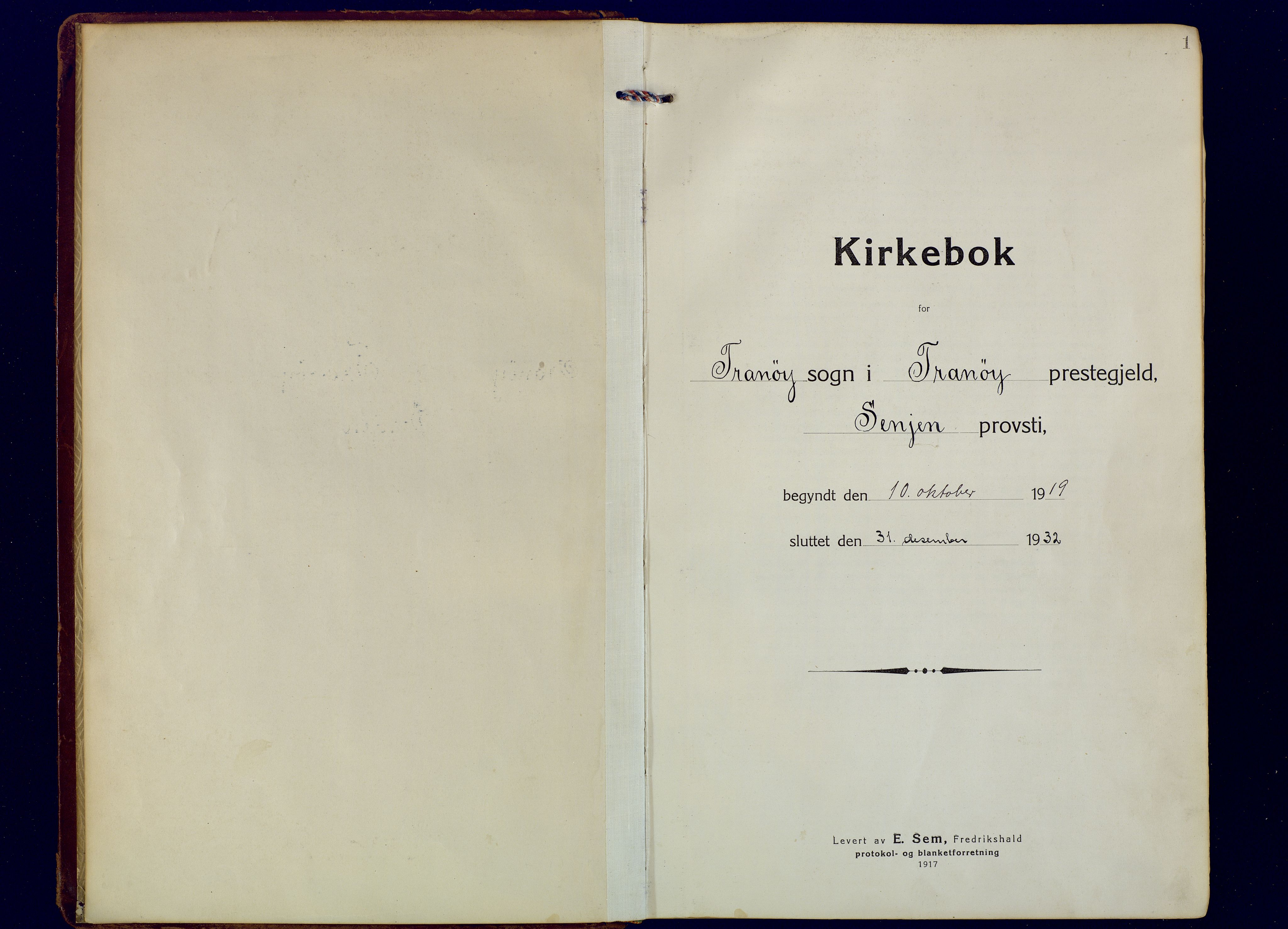 Tranøy sokneprestkontor, SATØ/S-1313/I/Ia/Iaa/L0016kirke: Parish register (official) no. 16, 1919-1932, p. 1