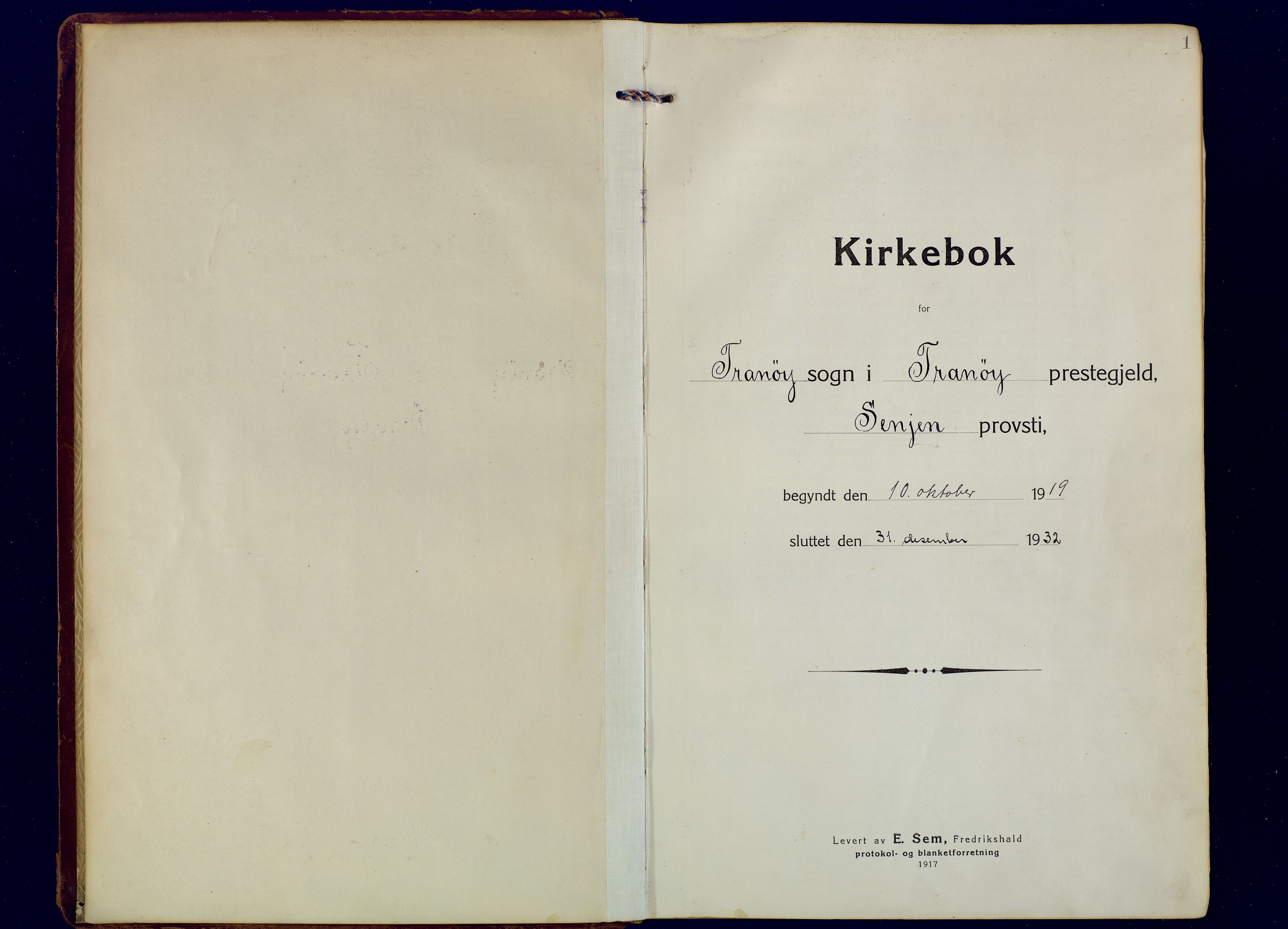 Tranøy sokneprestkontor, AV/SATØ-S-1313/I/Ia/Iaa/L0016kirke: Parish register (official) no. 16, 1919-1932, p. 1