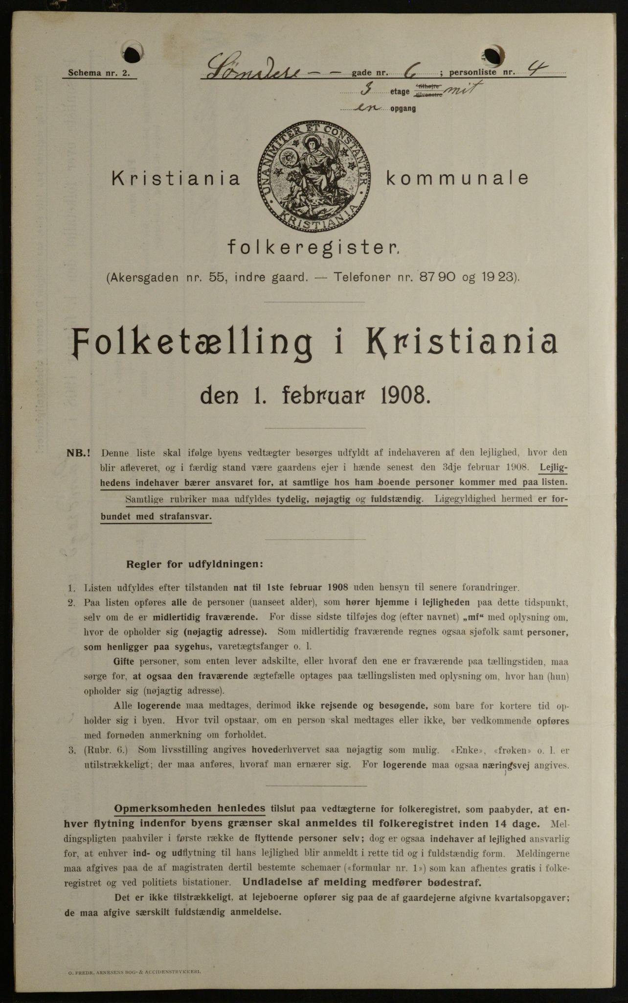 OBA, Municipal Census 1908 for Kristiania, 1908, p. 95596