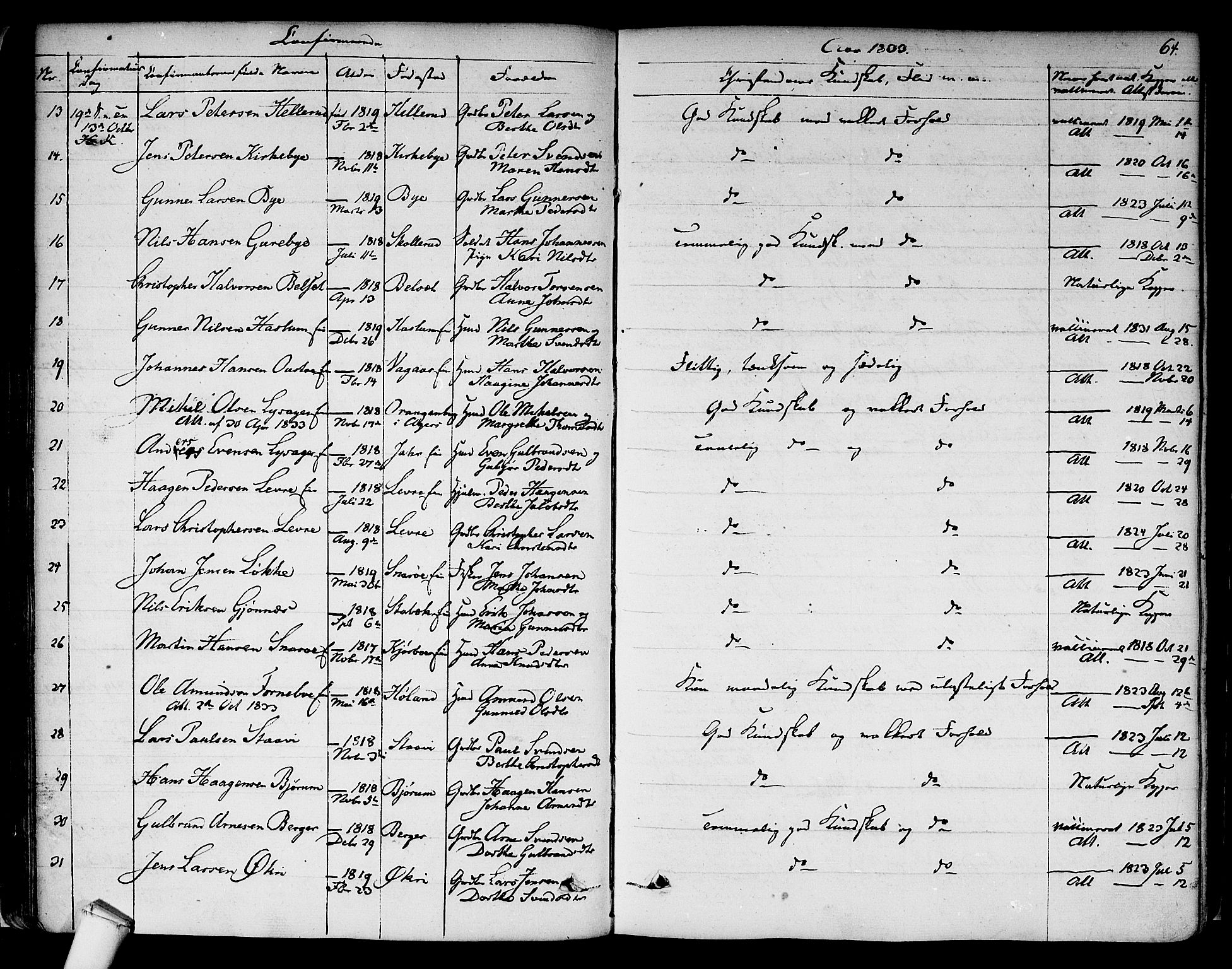 Asker prestekontor Kirkebøker, AV/SAO-A-10256a/F/Fa/L0009: Parish register (official) no. I 9, 1825-1878, p. 64