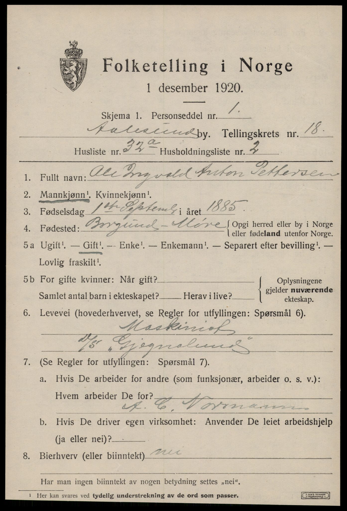 SAT, 1920 census for Ålesund, 1920, p. 35188