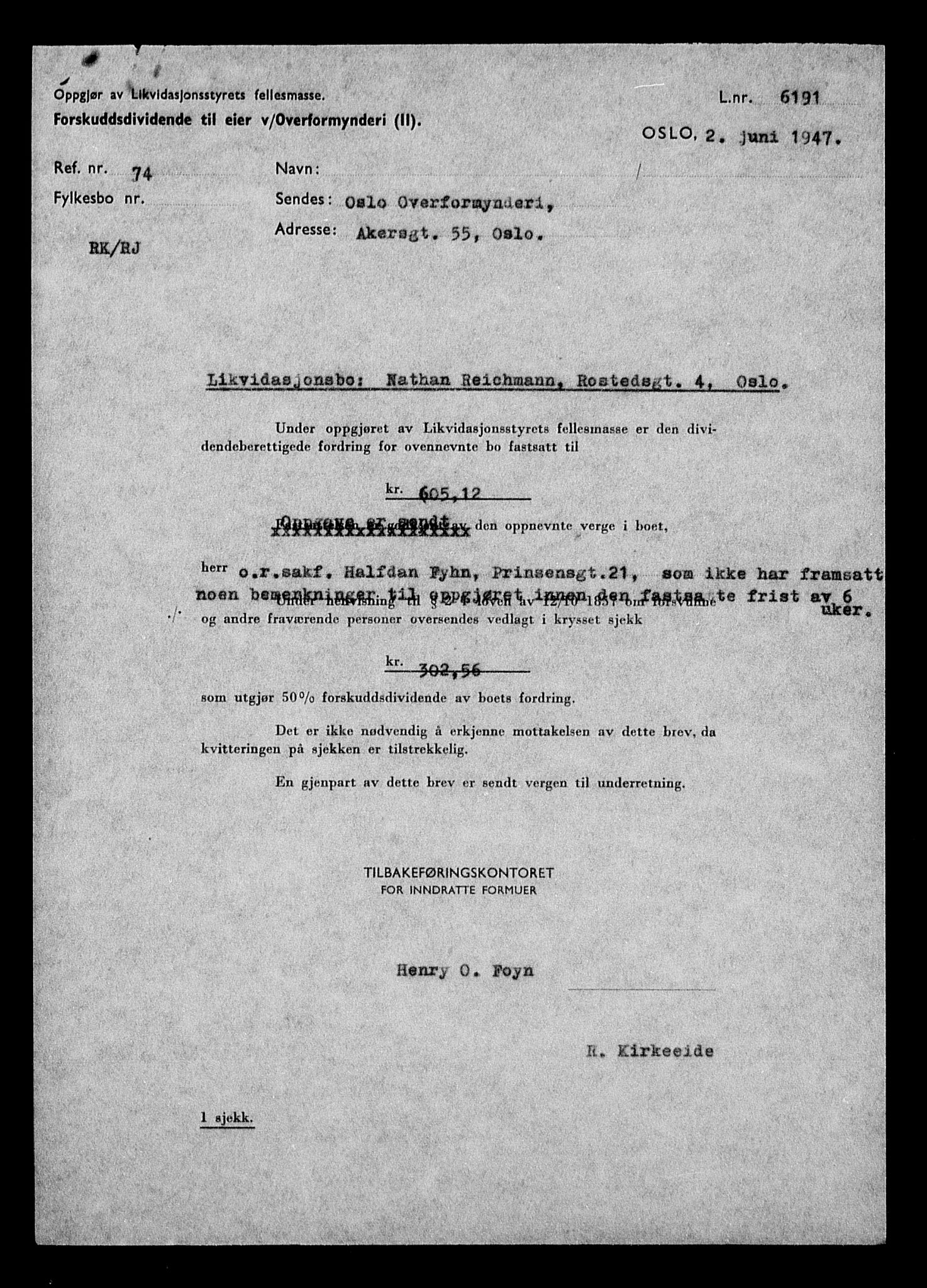 Justisdepartementet, Tilbakeføringskontoret for inndratte formuer, RA/S-1564/H/Hc/Hcc/L0972: --, 1945-1947, p. 426