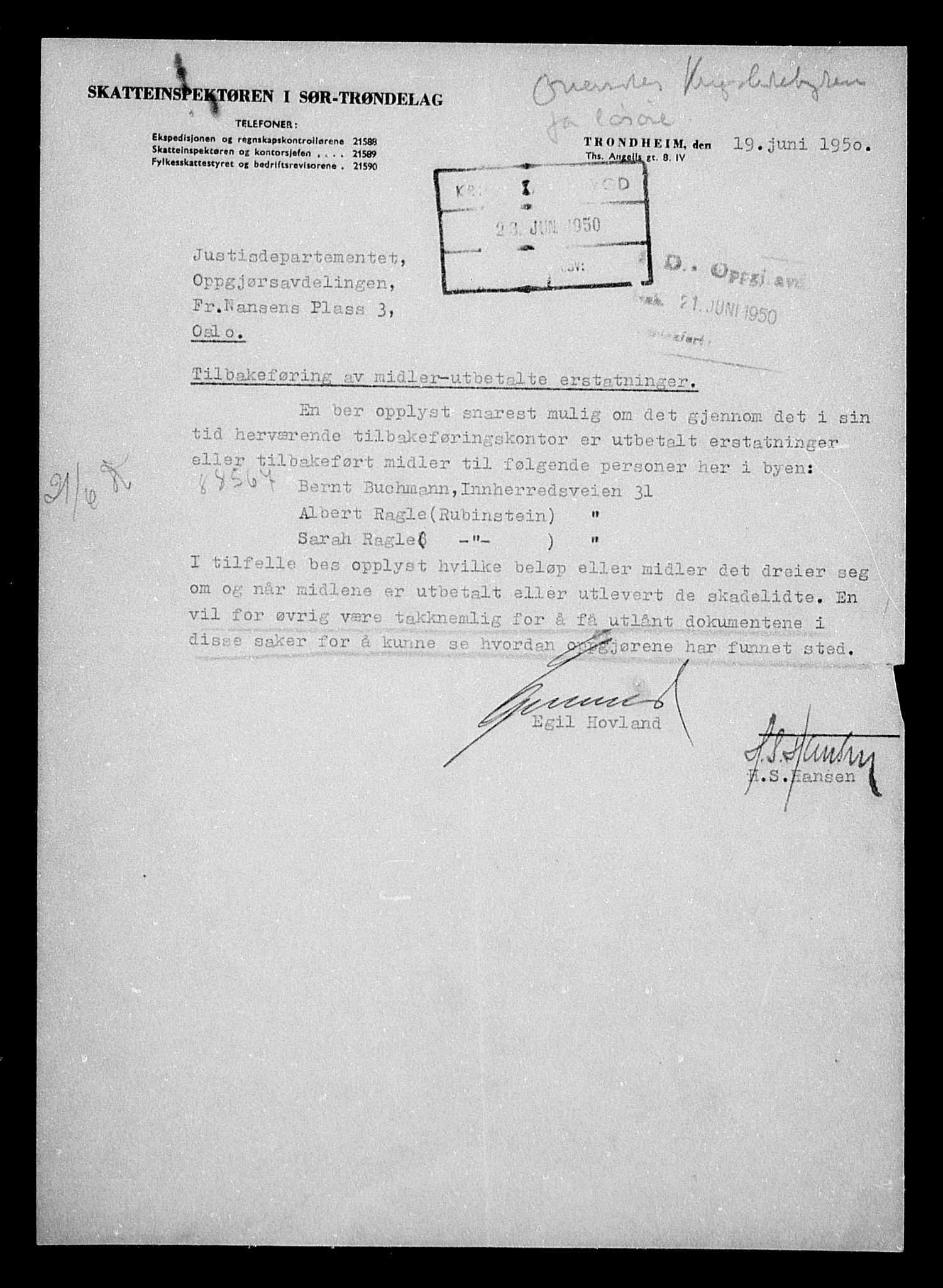 Justisdepartementet, Tilbakeføringskontoret for inndratte formuer, AV/RA-S-1564/H/Hc/Hca/L0894: --, 1945-1947, p. 5