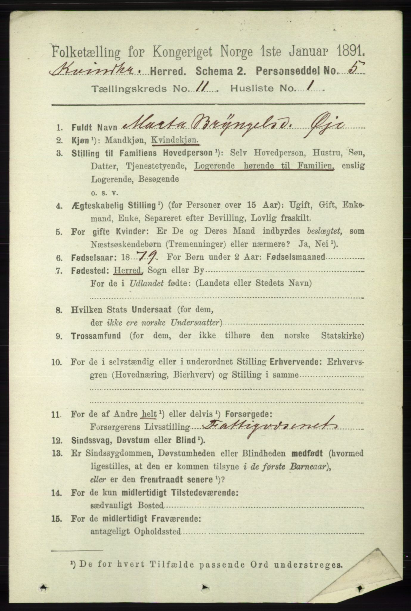 RA, 1891 census for 1224 Kvinnherad, 1891, p. 3814