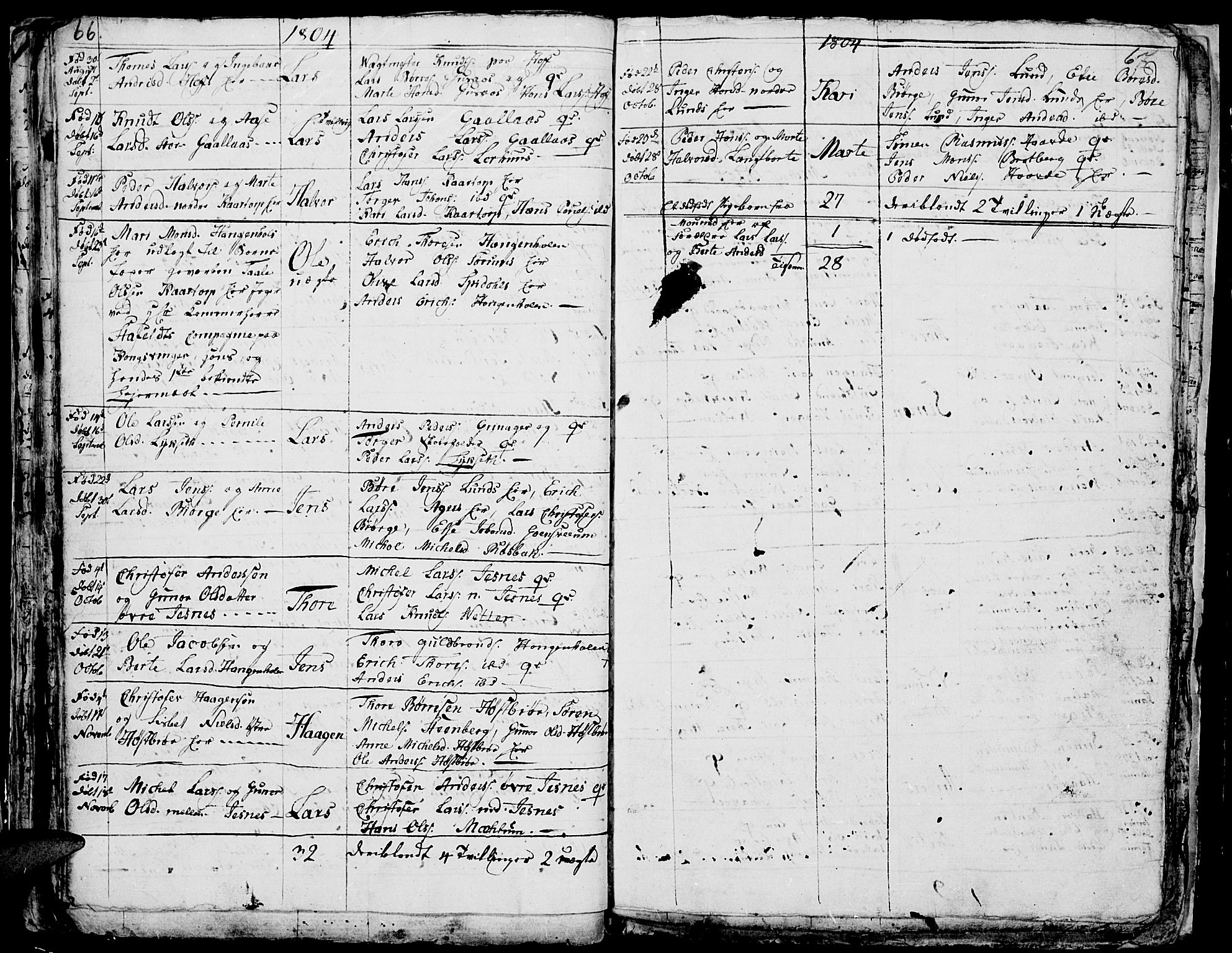 Vang prestekontor, Hedmark, AV/SAH-PREST-008/H/Ha/Hab/L0001: Parish register (copy) no. 1, 1792-1814, p. 66-67