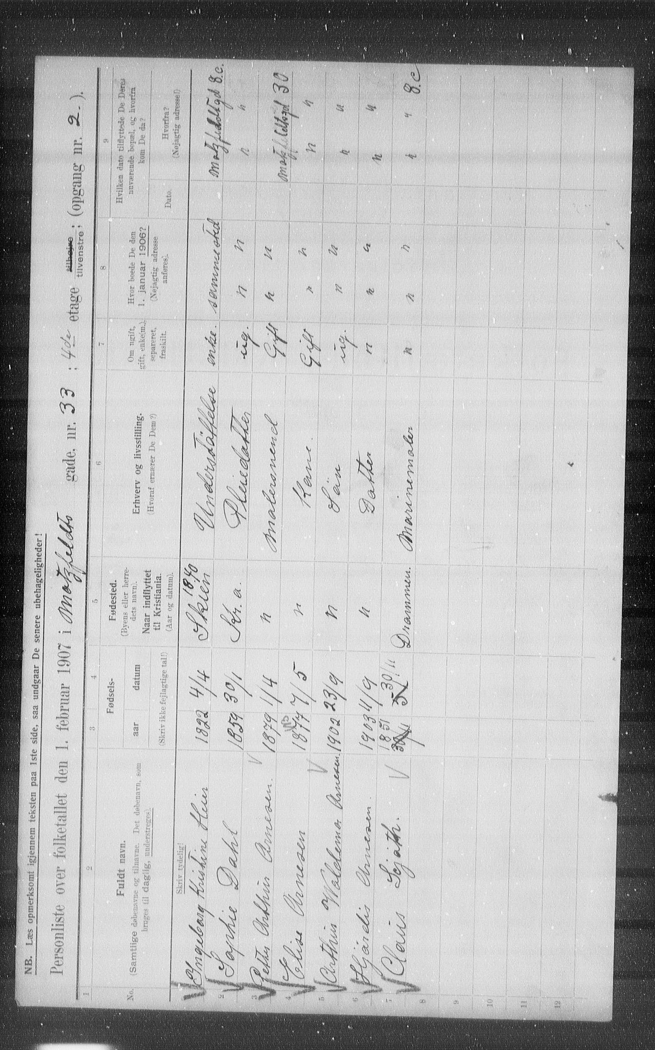 OBA, Municipal Census 1907 for Kristiania, 1907, p. 34018