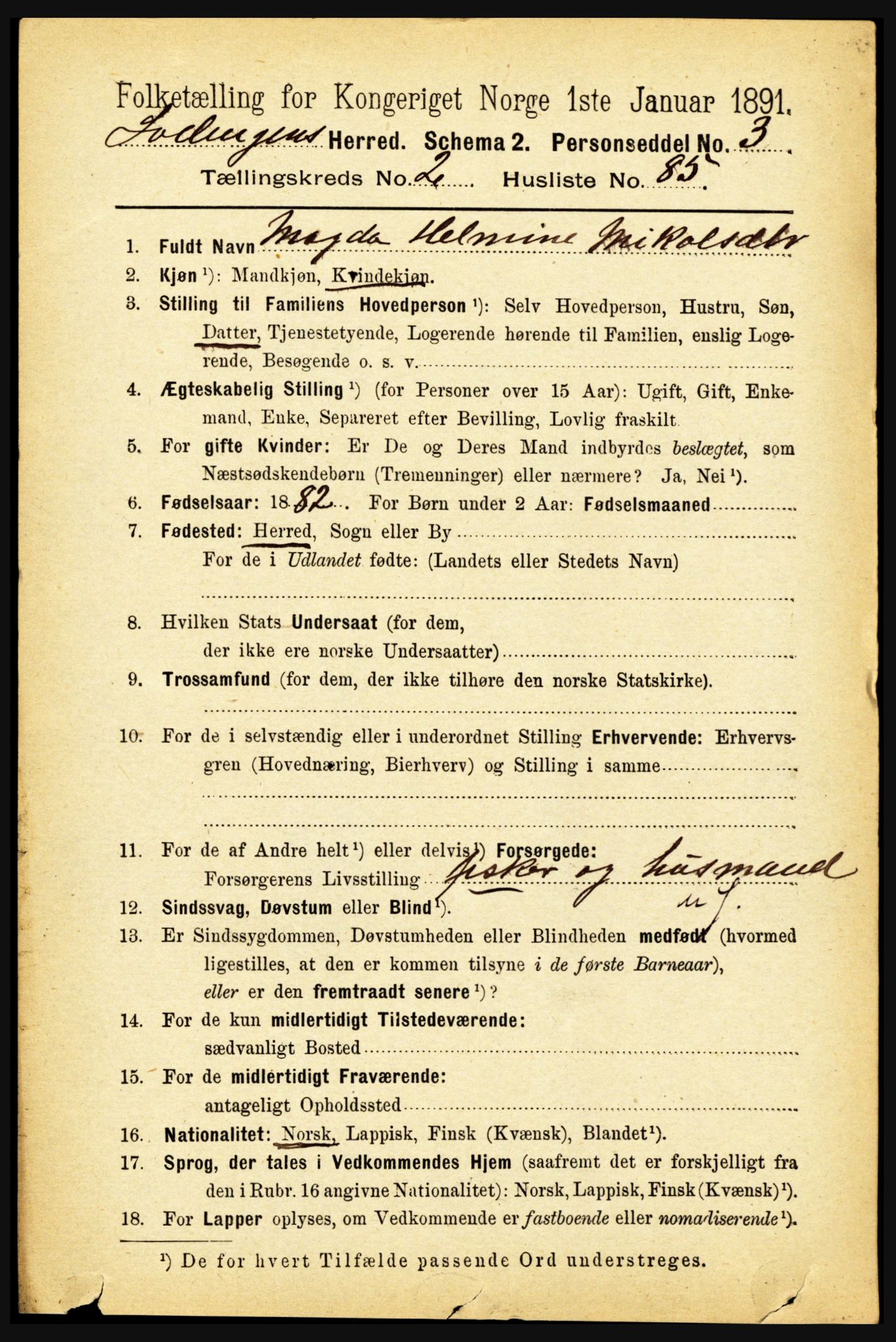 RA, 1891 census for 1851 Lødingen, 1891, p. 1286