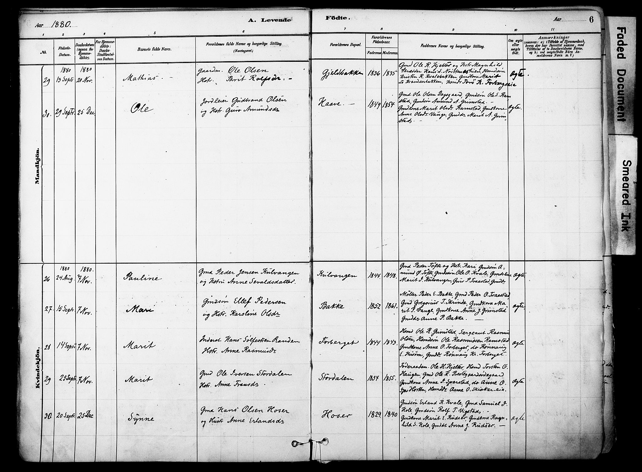 Skjåk prestekontor, SAH/PREST-072/H/Ha/Haa/L0003: Parish register (official) no. 3, 1880-1907, p. 6