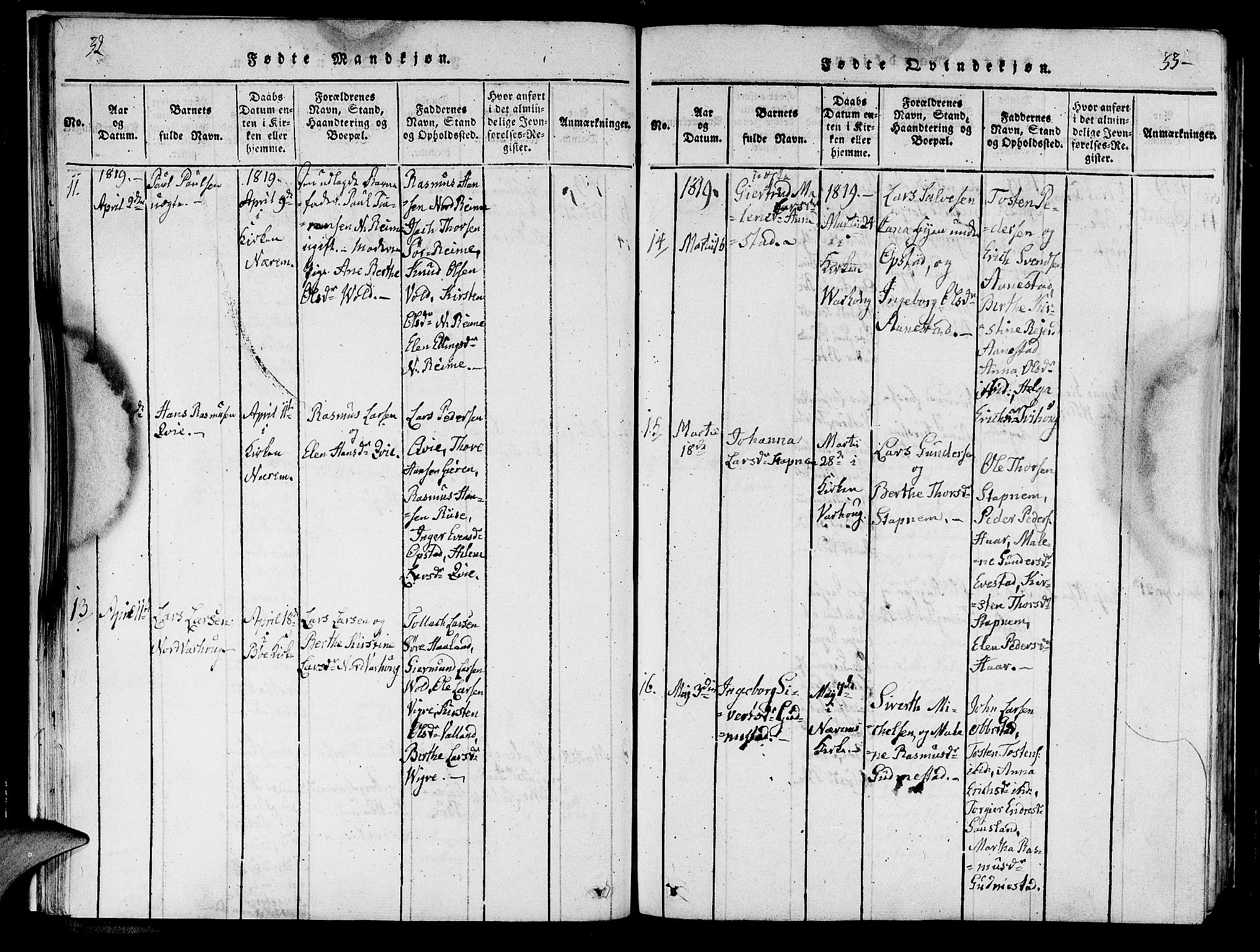 Hå sokneprestkontor, AV/SAST-A-101801/001/30BA/L0003: Parish register (official) no. A 3, 1815-1825, p. 32-33