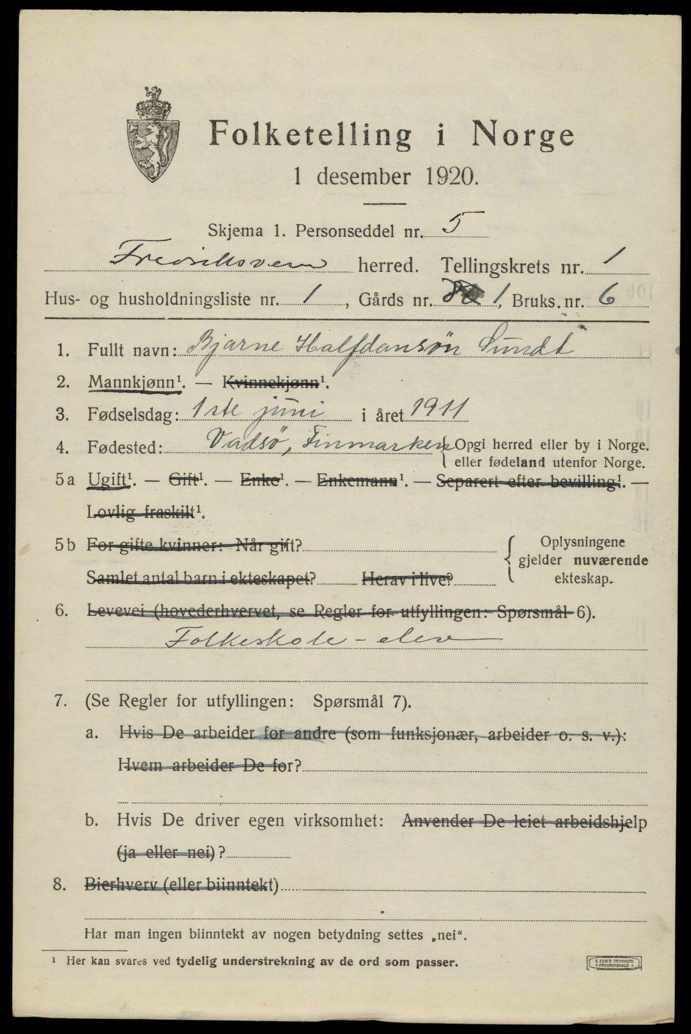 SAKO, 1920 census for Fredriksvern, 1920, p. 385