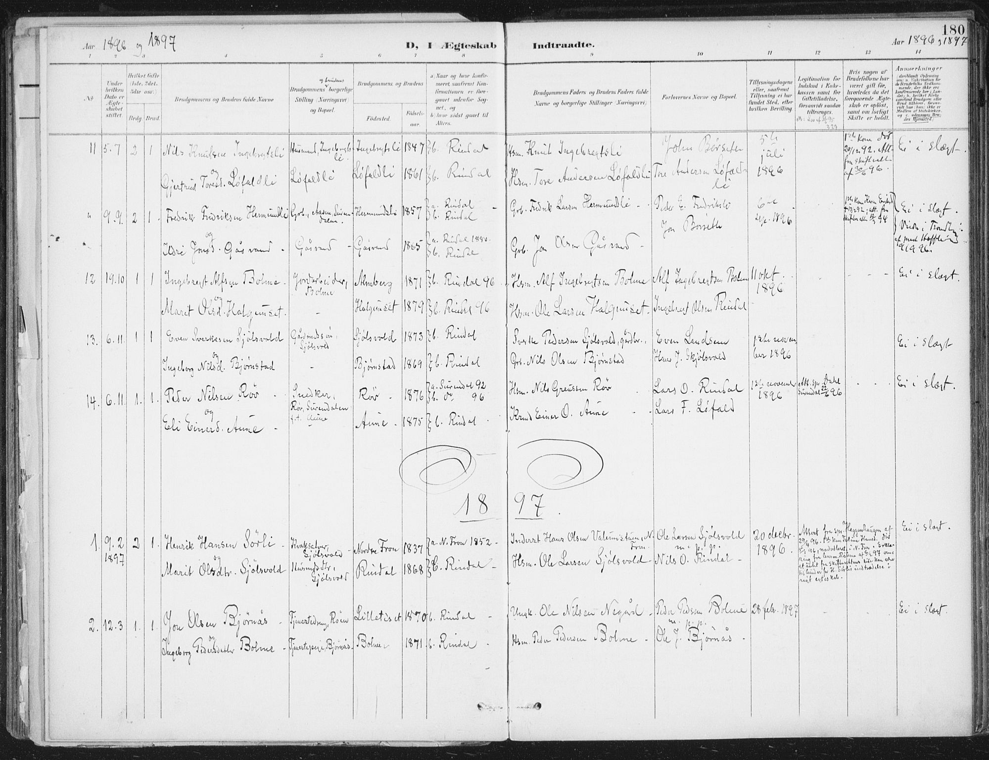Ministerialprotokoller, klokkerbøker og fødselsregistre - Møre og Romsdal, SAT/A-1454/598/L1072: Parish register (official) no. 598A06, 1896-1910, p. 180